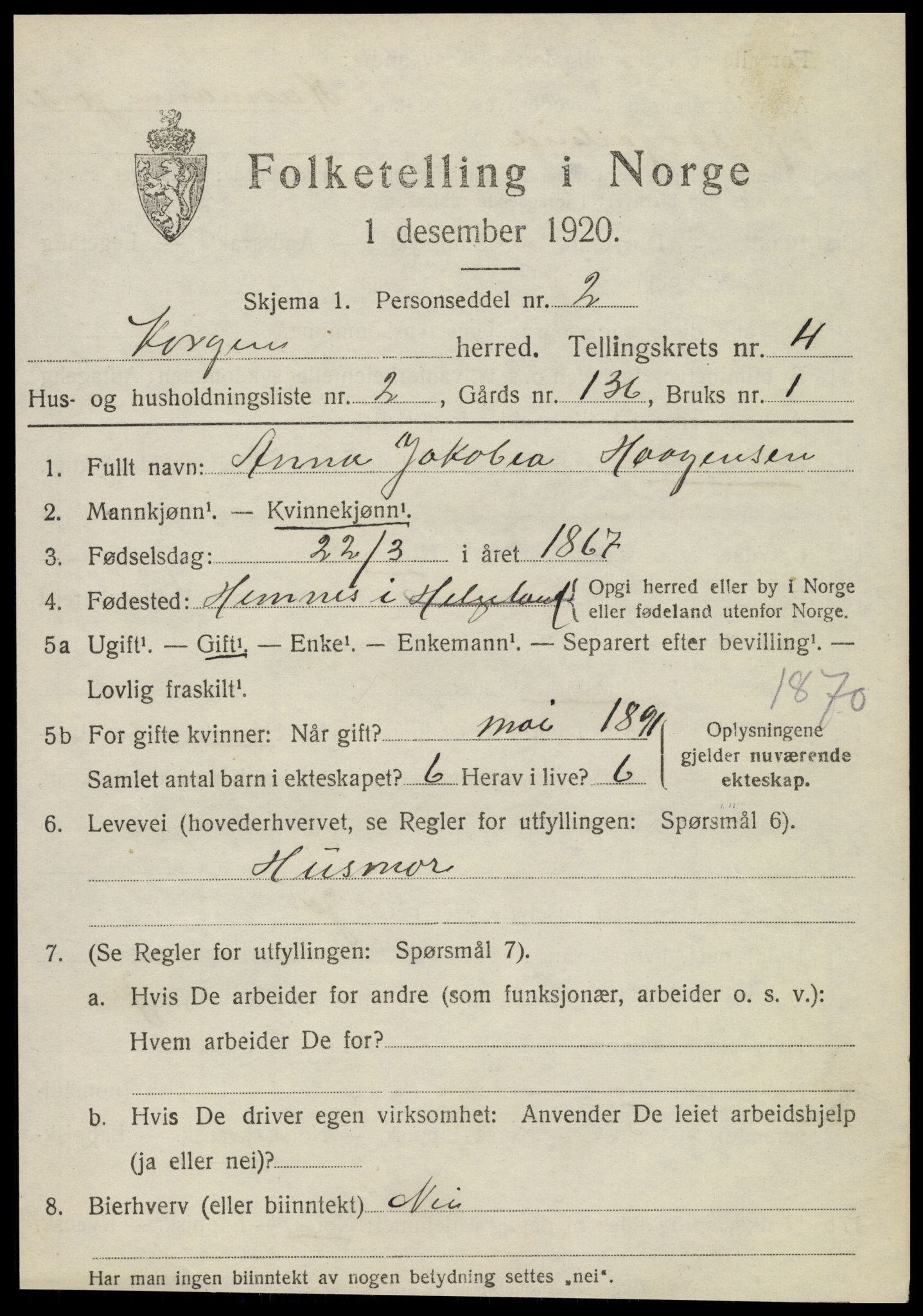 SAT, 1920 census for Korgen, 1920, p. 1754