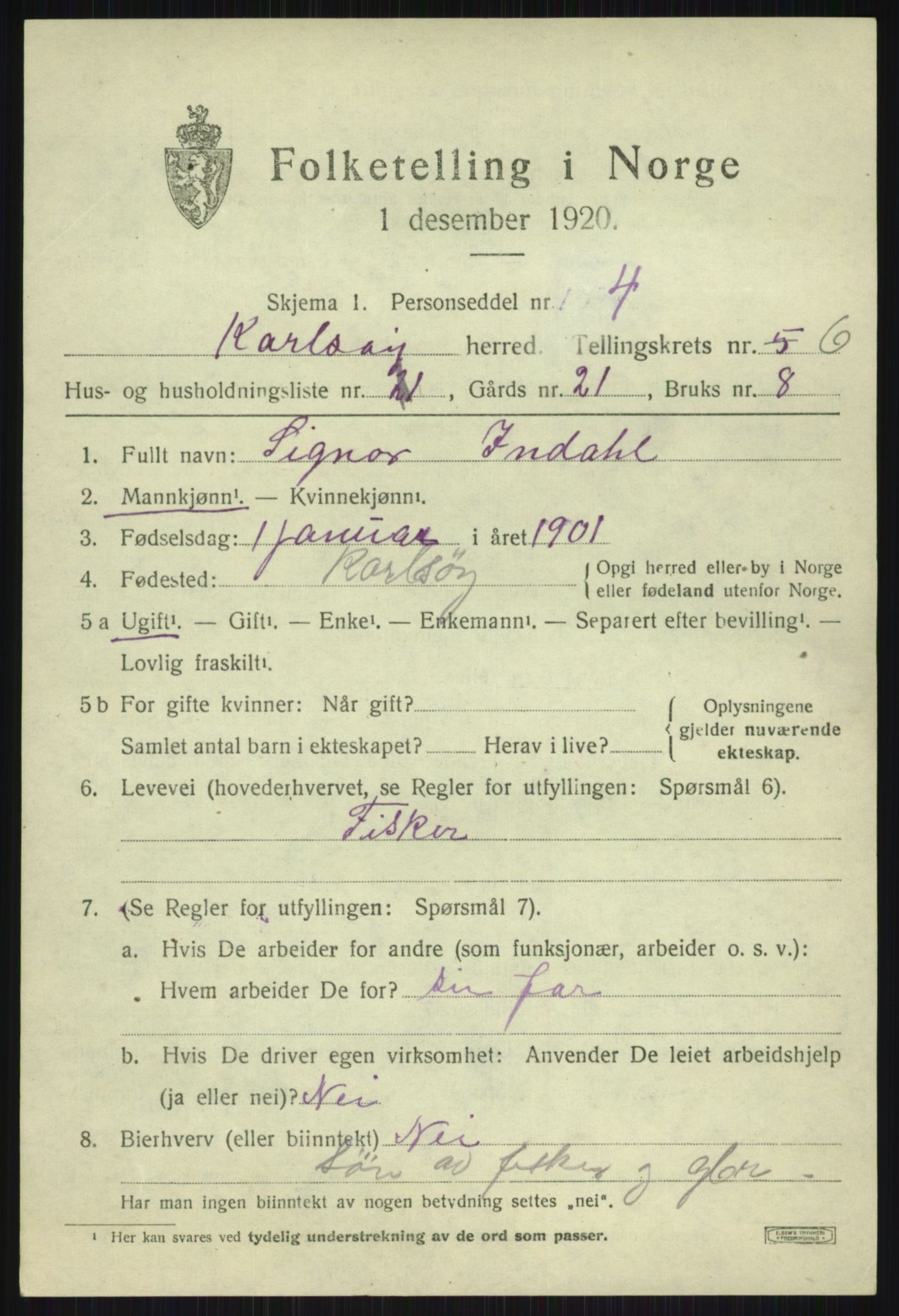 SATØ, 1920 census for Karlsøy, 1920, p. 2459