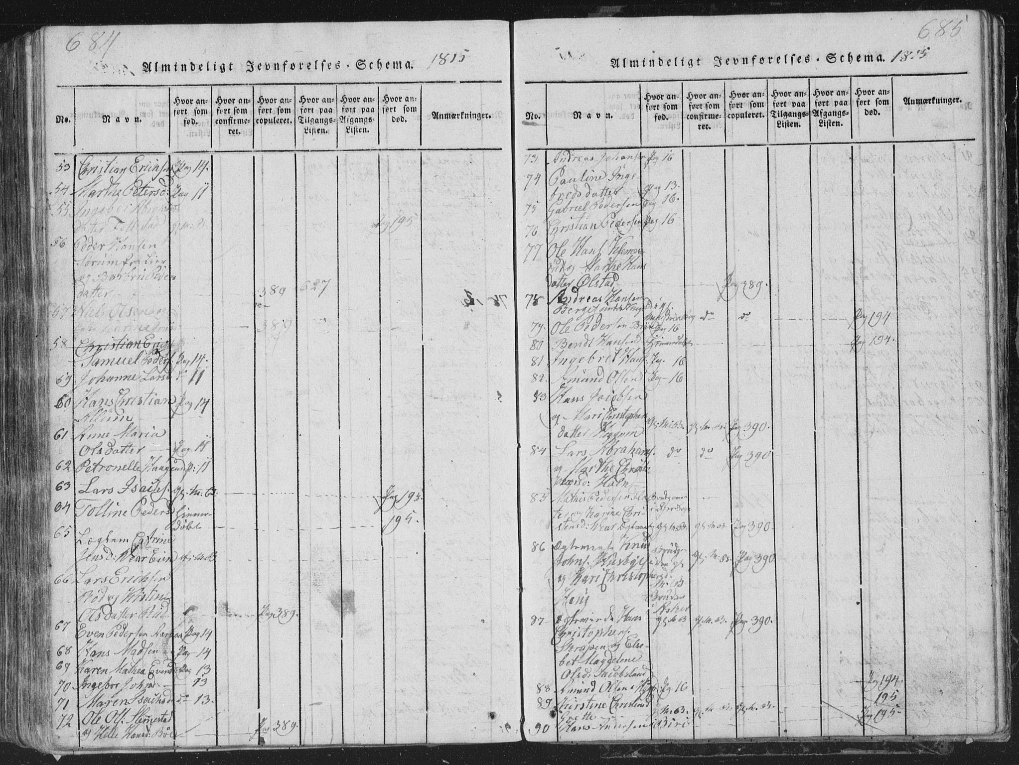 Røyken kirkebøker, AV/SAKO-A-241/G/Ga/L0003: Parish register (copy) no. 3, 1814-1856, p. 684-685