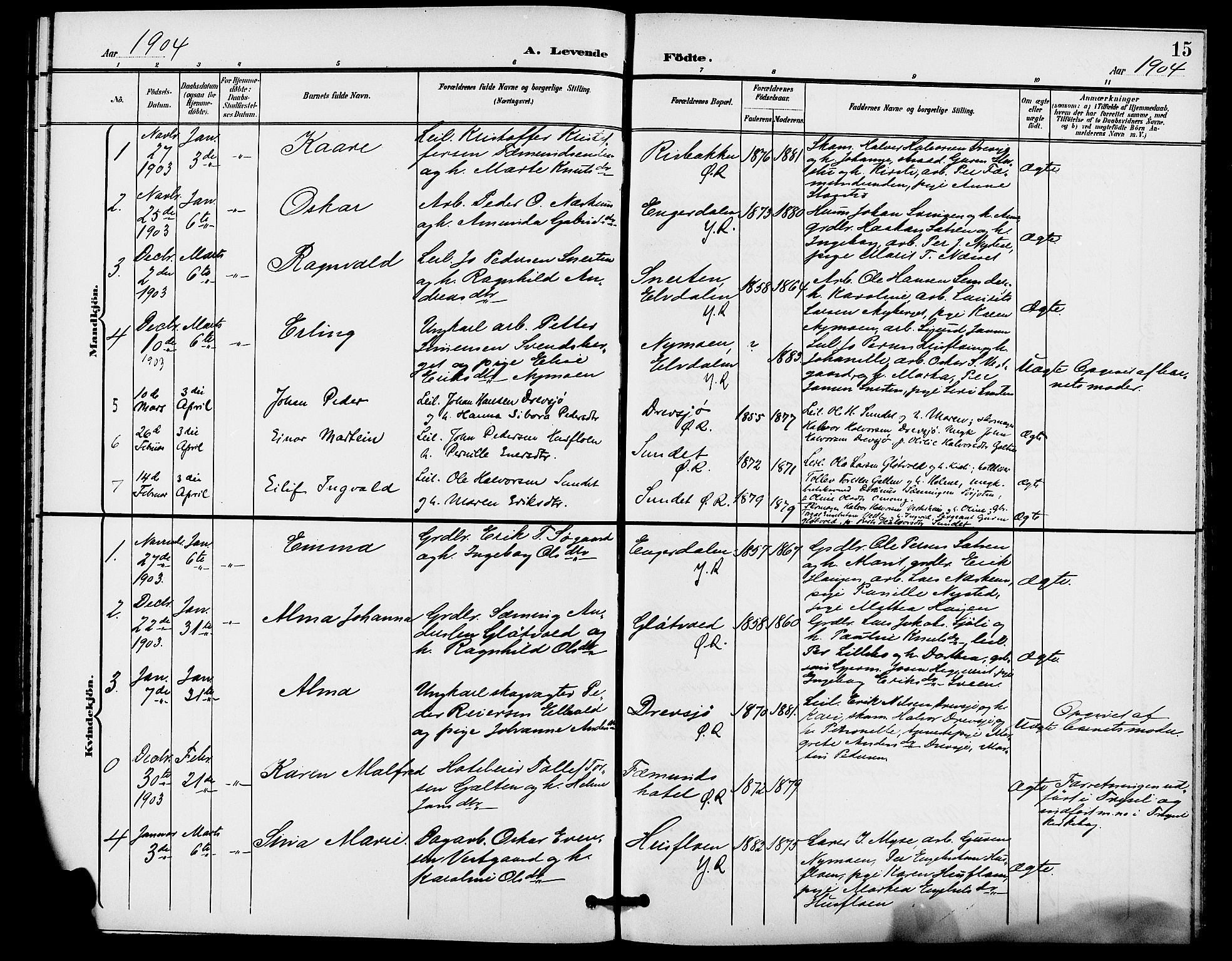 Rendalen prestekontor, SAH/PREST-054/H/Ha/Haa/L0008: Parish register (official) no. 8, 1898-1910, p. 15