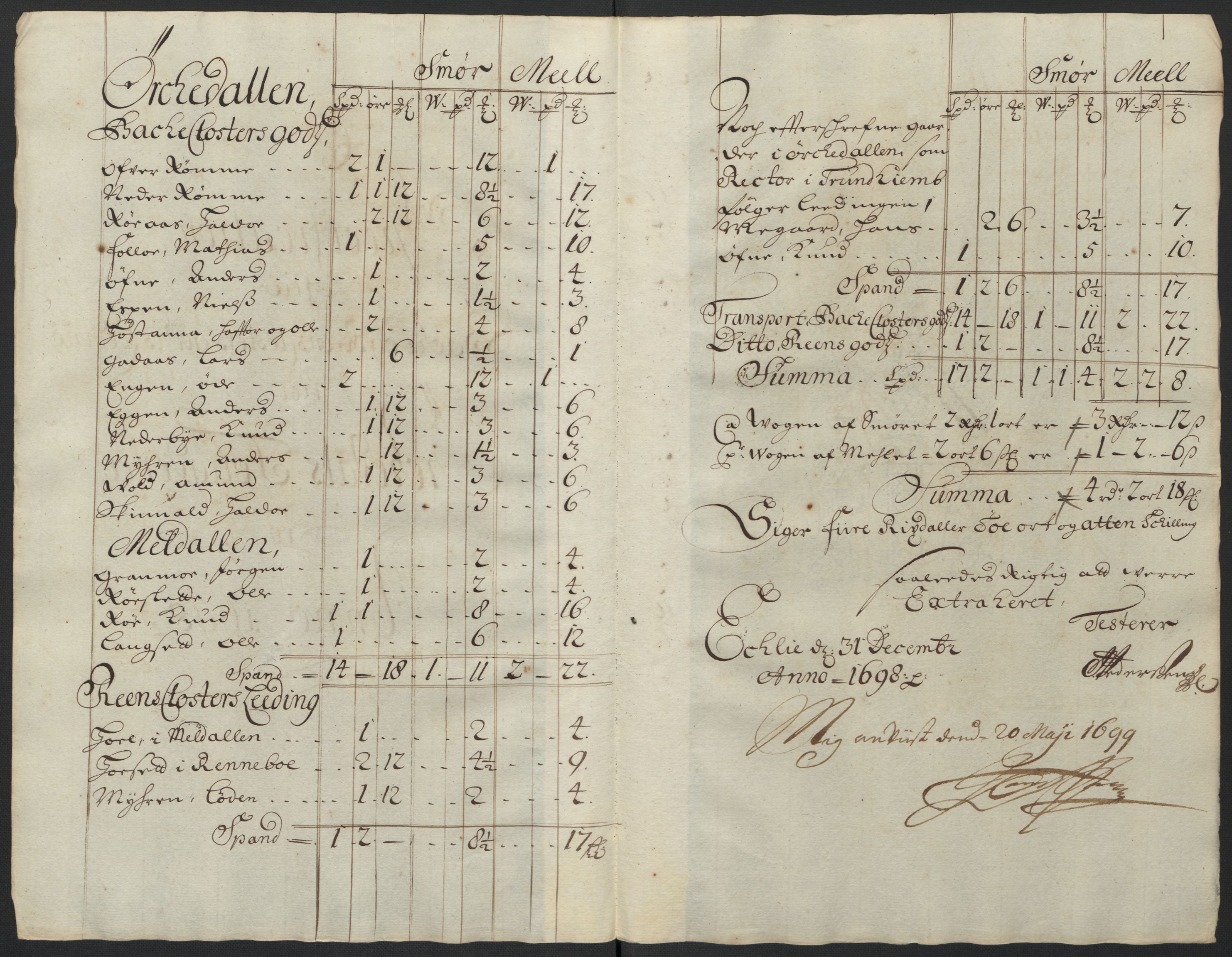 Rentekammeret inntil 1814, Reviderte regnskaper, Fogderegnskap, AV/RA-EA-4092/R60/L3948: Fogderegnskap Orkdal og Gauldal, 1698, p. 217