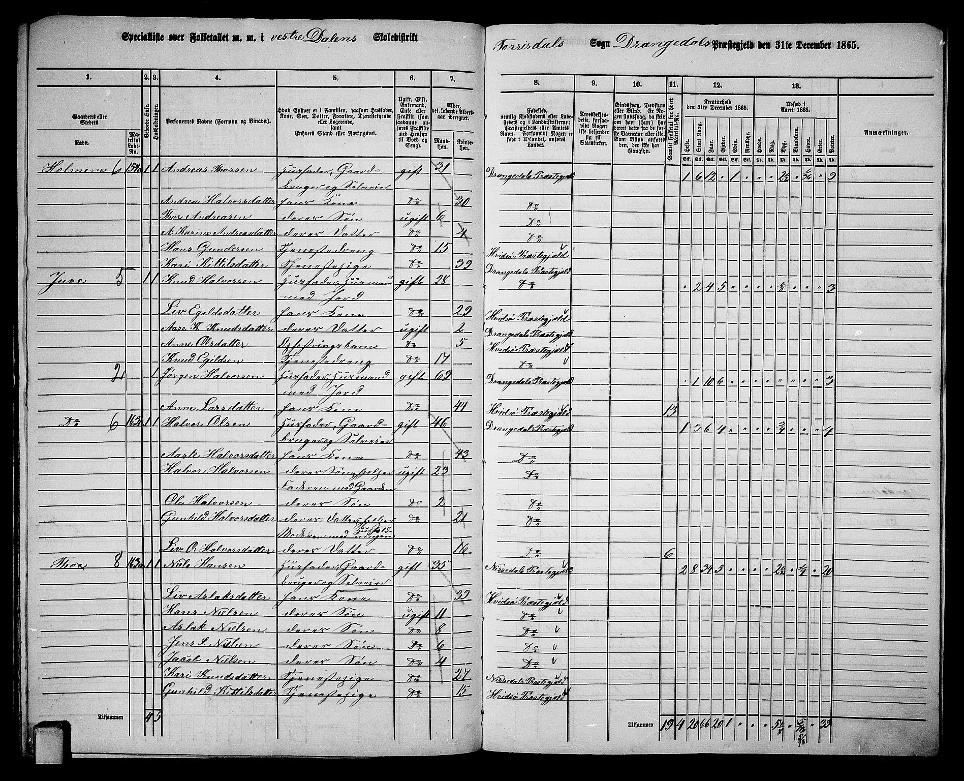 RA, 1865 census for Drangedal, 1865, p. 137