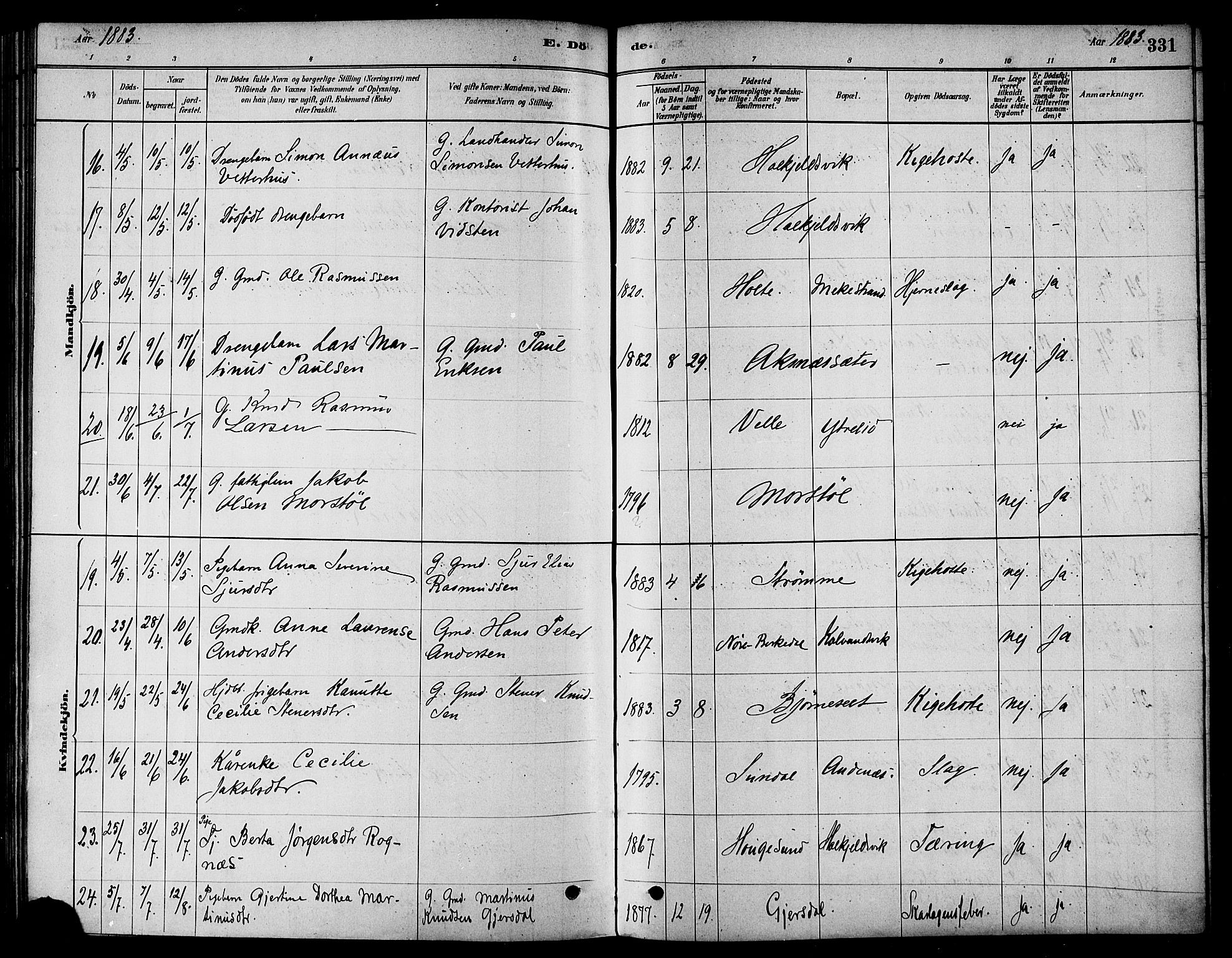 Ministerialprotokoller, klokkerbøker og fødselsregistre - Møre og Romsdal, AV/SAT-A-1454/511/L0141: Parish register (official) no. 511A08, 1878-1890, p. 331