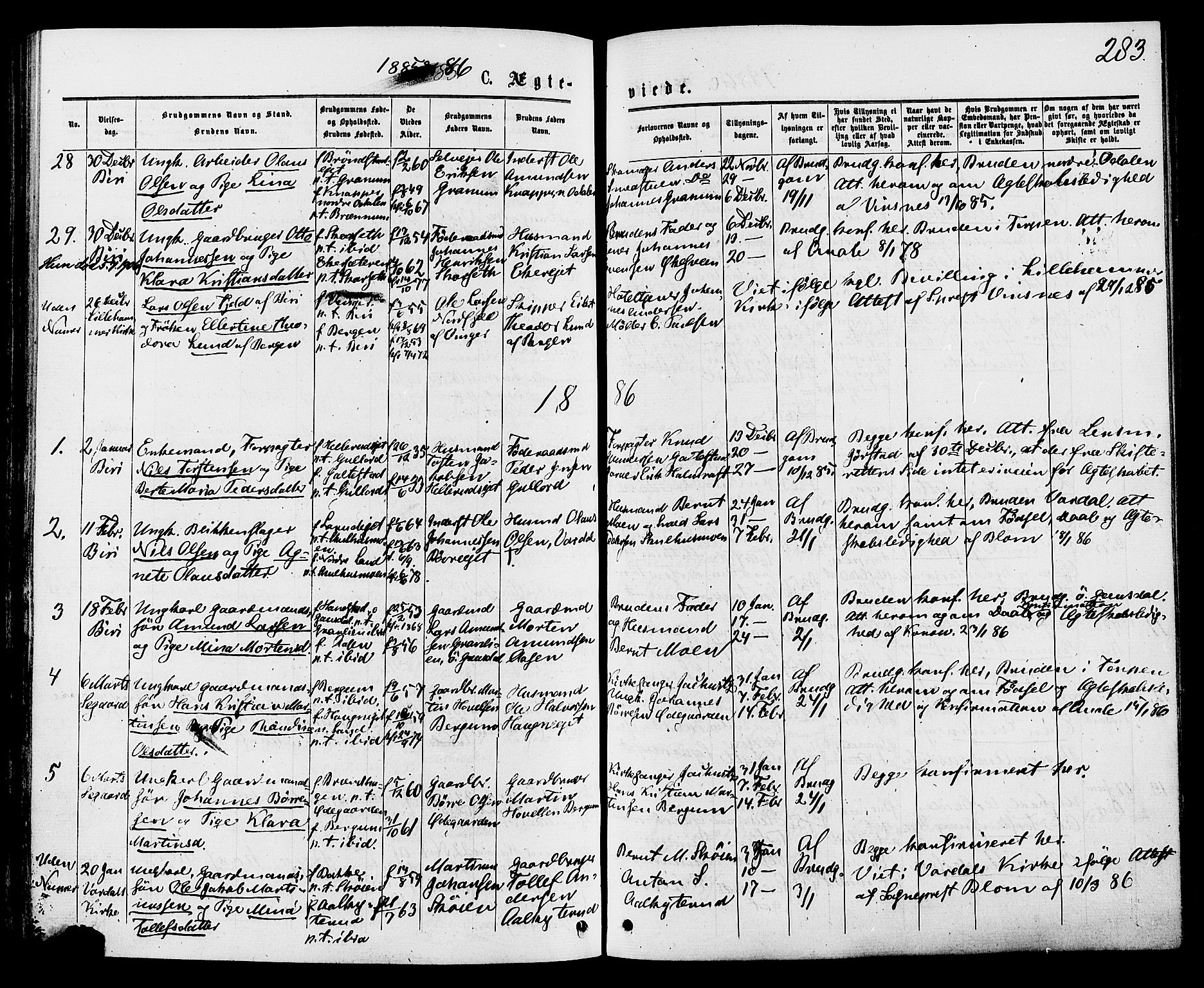 Biri prestekontor, SAH/PREST-096/H/Ha/Haa/L0006: Parish register (official) no. 6, 1877-1886, p. 283