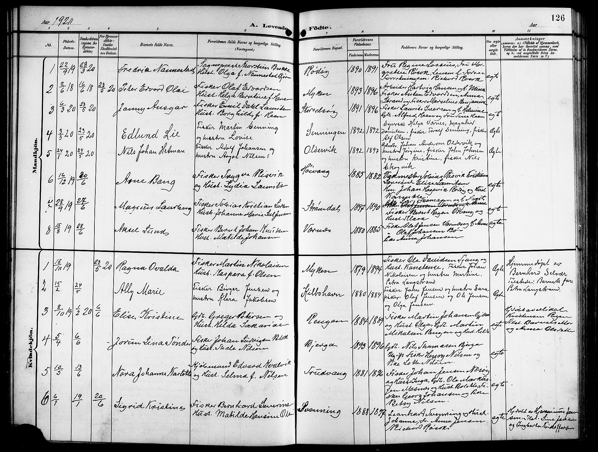 Ministerialprotokoller, klokkerbøker og fødselsregistre - Nordland, AV/SAT-A-1459/841/L0621: Parish register (copy) no. 841C05, 1897-1923, p. 126