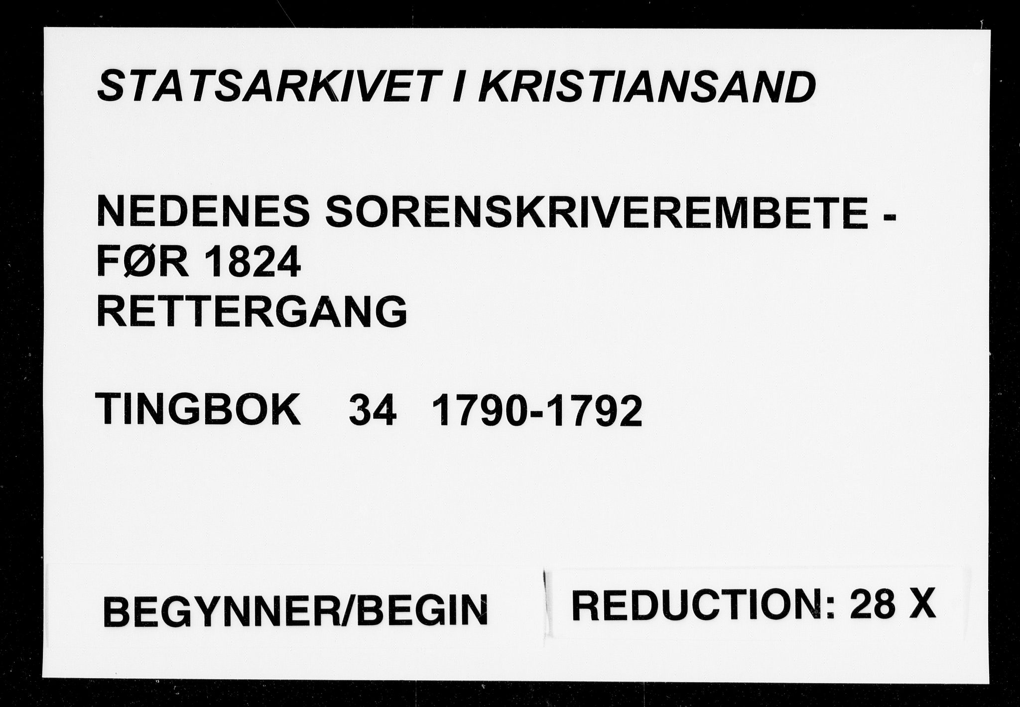 Nedenes sorenskriveri før 1824, AV/SAK-1221-0007/F/Fa/L0039: Tingbok med register nr 34, 1790-1792