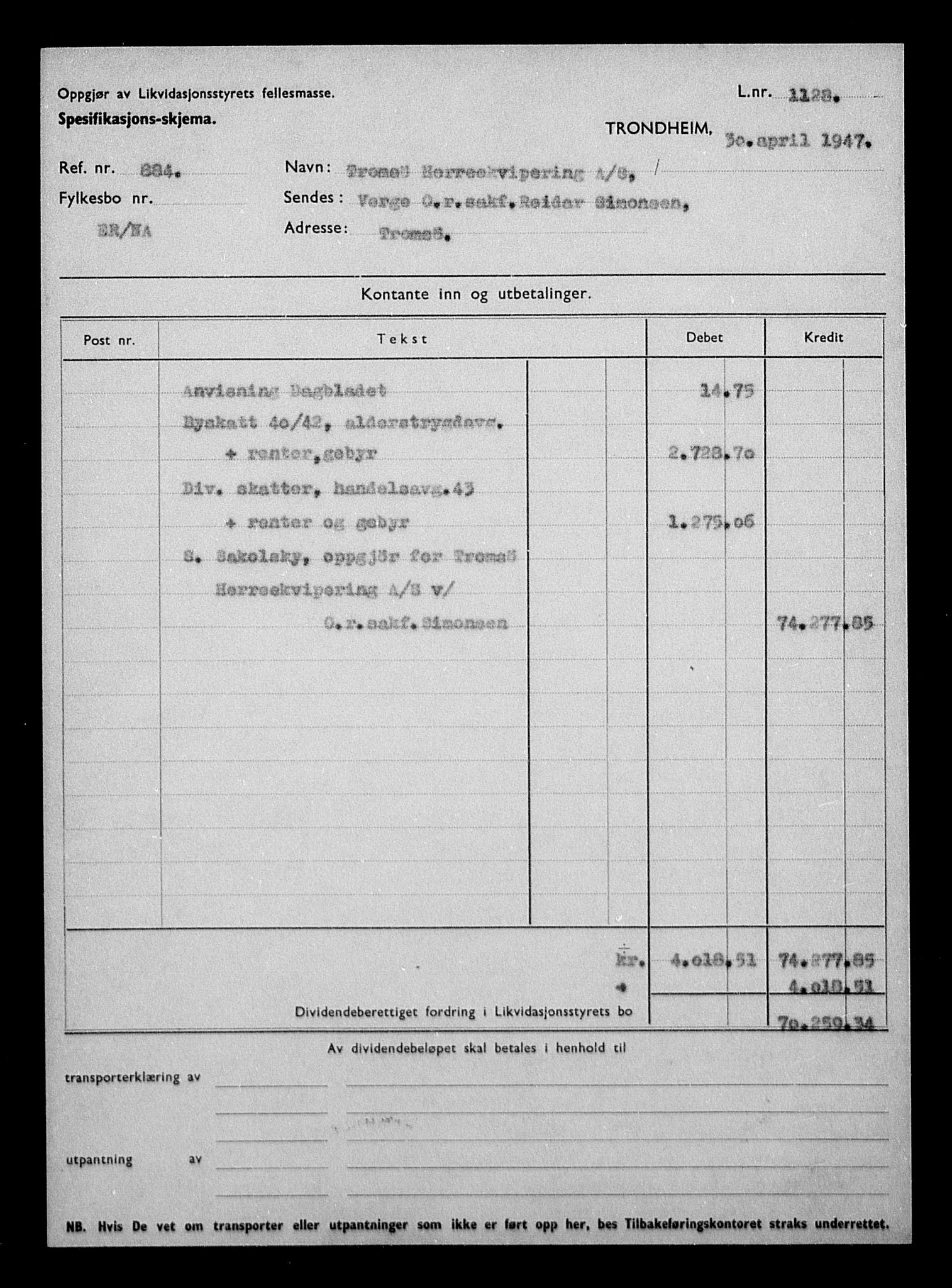 Justisdepartementet, Tilbakeføringskontoret for inndratte formuer, AV/RA-S-1564/H/Hc/Hcb/L0916: --, 1945-1947, p. 906