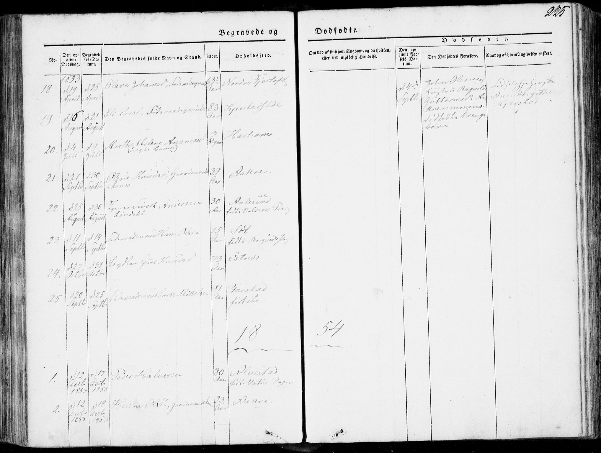 Ministerialprotokoller, klokkerbøker og fødselsregistre - Møre og Romsdal, SAT/A-1454/536/L0497: Parish register (official) no. 536A06, 1845-1865, p. 225