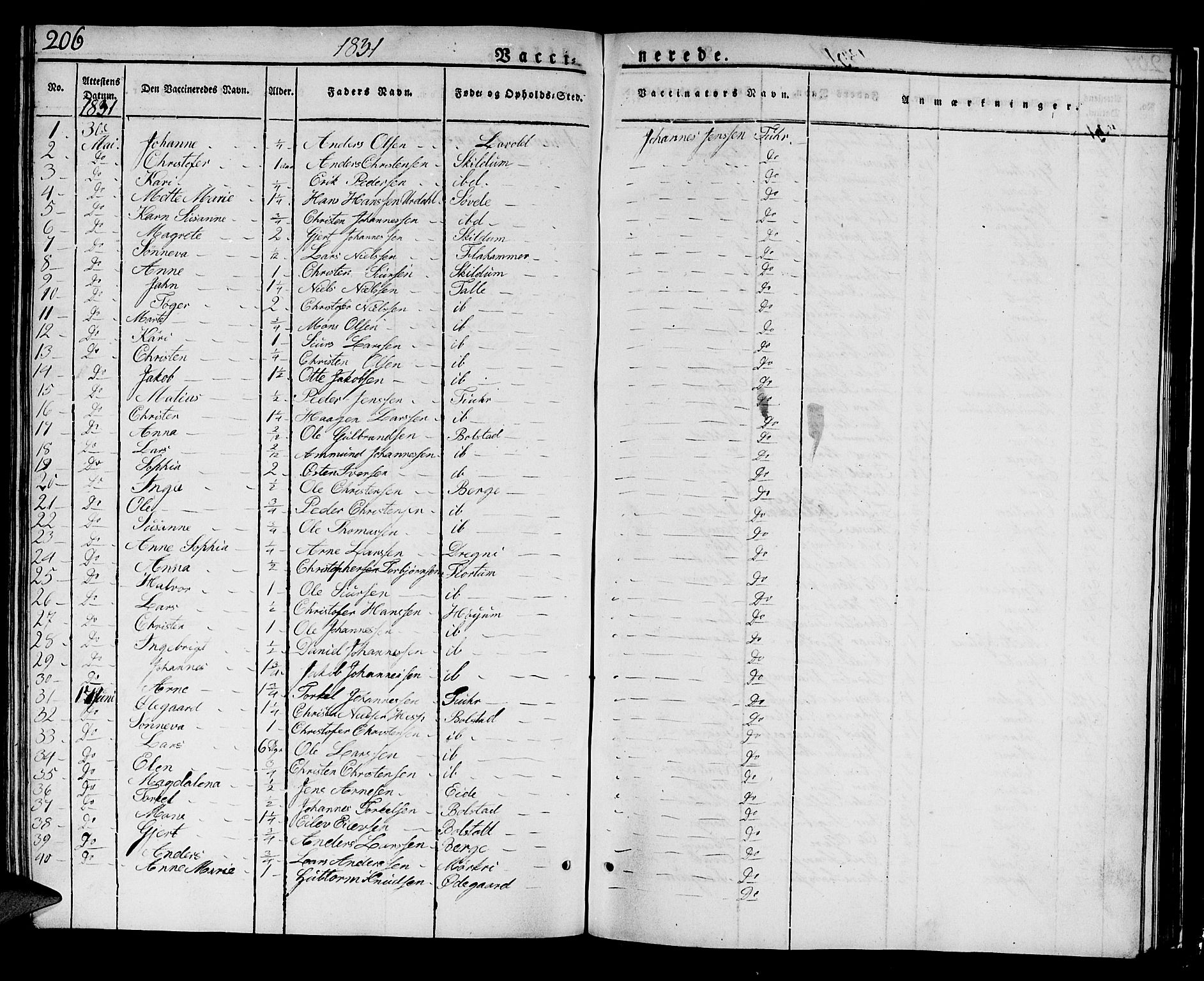 Luster sokneprestembete, AV/SAB-A-81101/H/Haa/Haaa/L0004: Parish register (official) no. A 4, 1821-1832, p. 206