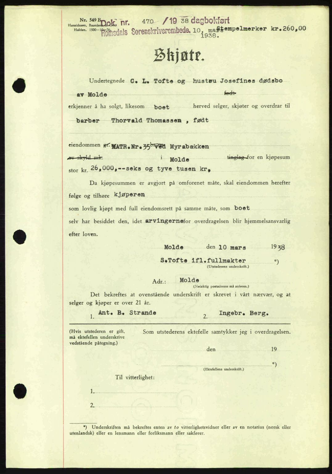 Romsdal sorenskriveri, AV/SAT-A-4149/1/2/2C: Mortgage book no. A4, 1937-1938, Diary no: : 470/1938