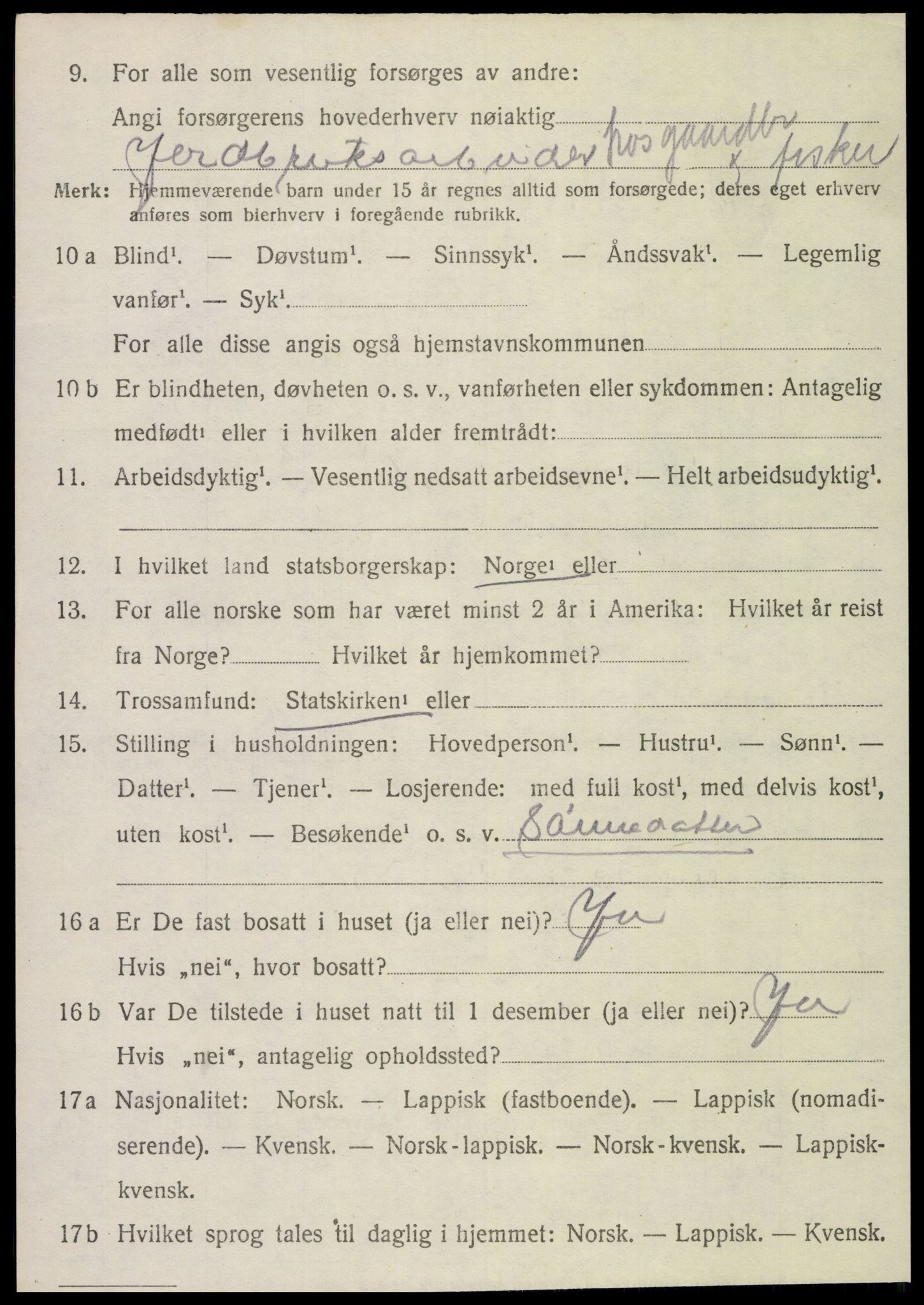 SAT, 1920 census for Fosnes, 1920, p. 1476