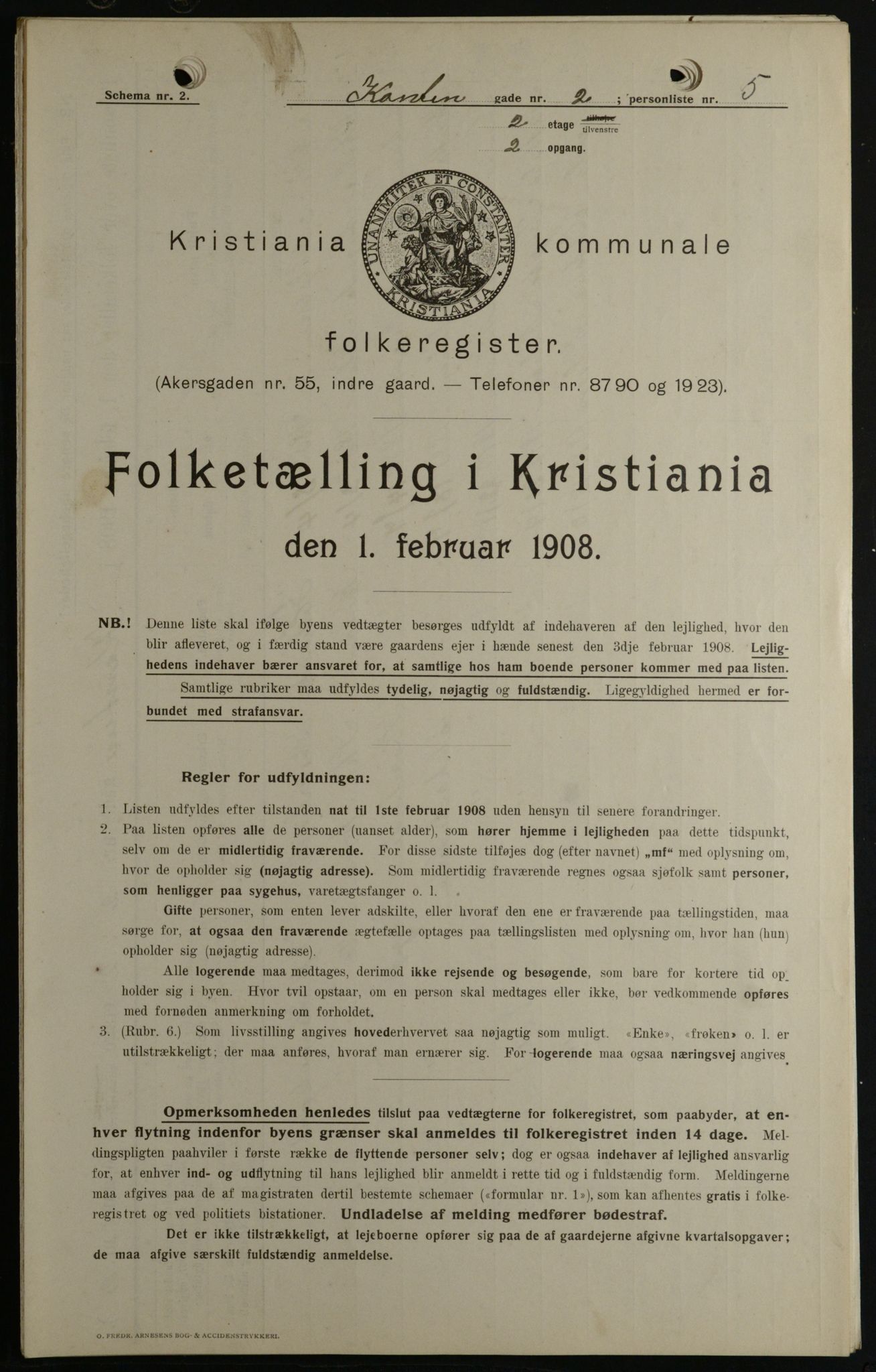 OBA, Municipal Census 1908 for Kristiania, 1908, p. 43133