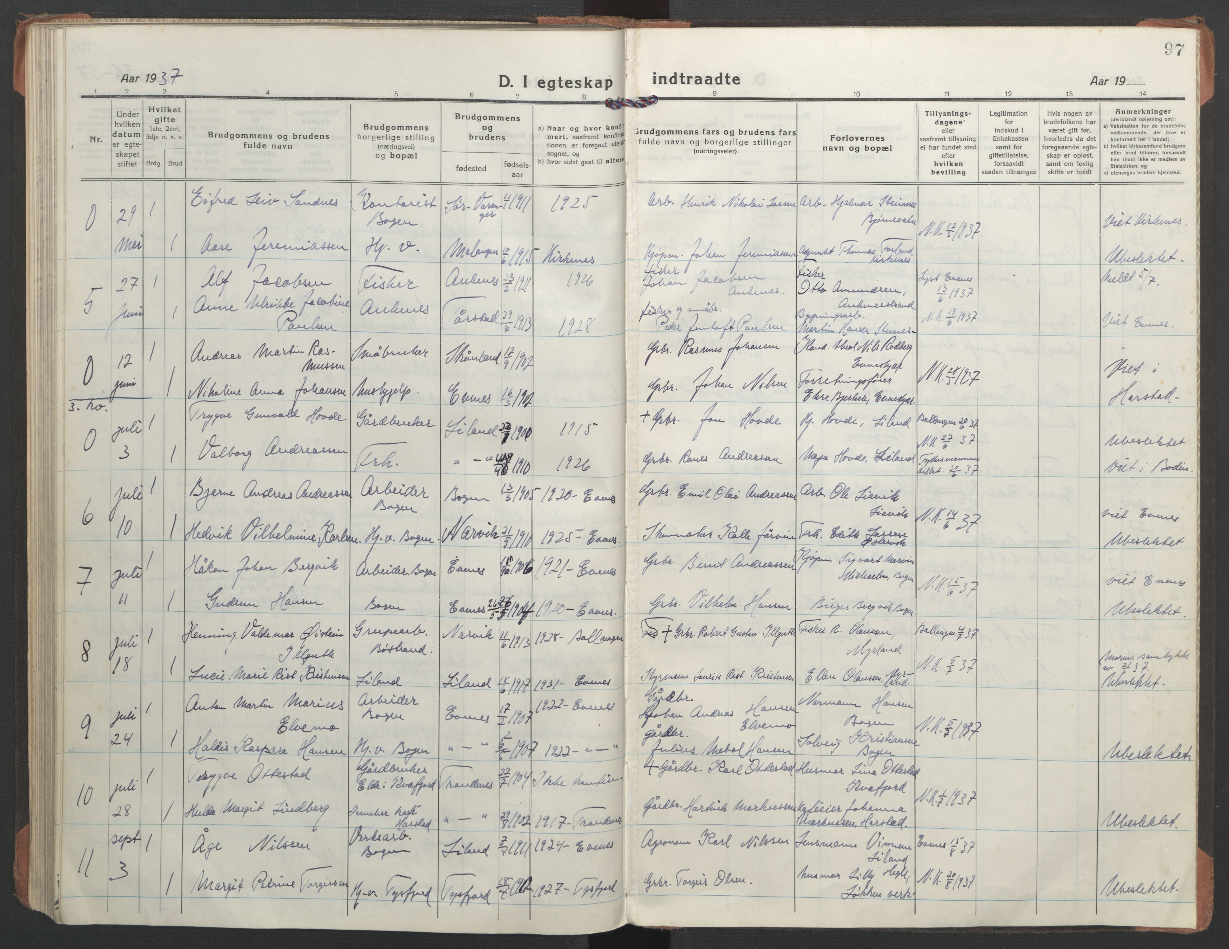 Ministerialprotokoller, klokkerbøker og fødselsregistre - Nordland, SAT/A-1459/863/L0902: Parish register (official) no. 863A14, 1906-1937, p. 97
