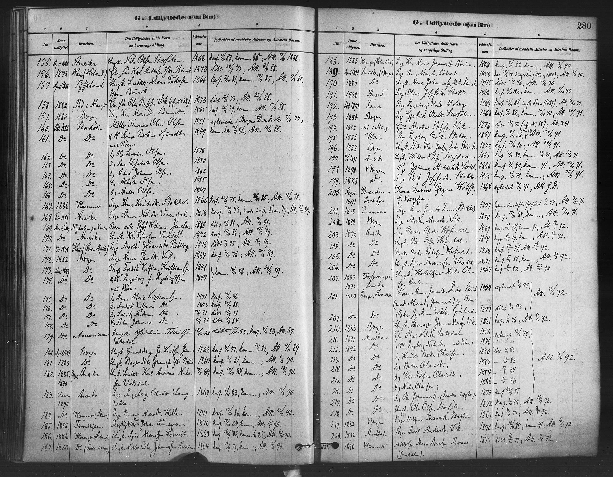 Bruvik Sokneprestembete, SAB/A-74701/H/Haa: Parish register (official) no. B 1, 1878-1904, p. 280