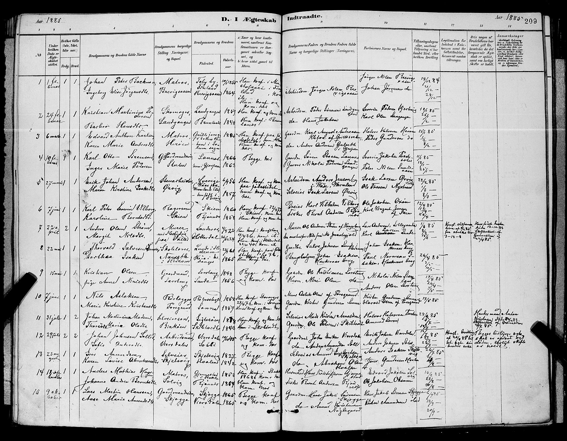 Eidanger kirkebøker, AV/SAKO-A-261/G/Ga/L0002: Parish register (copy) no. 2, 1879-1892, p. 209