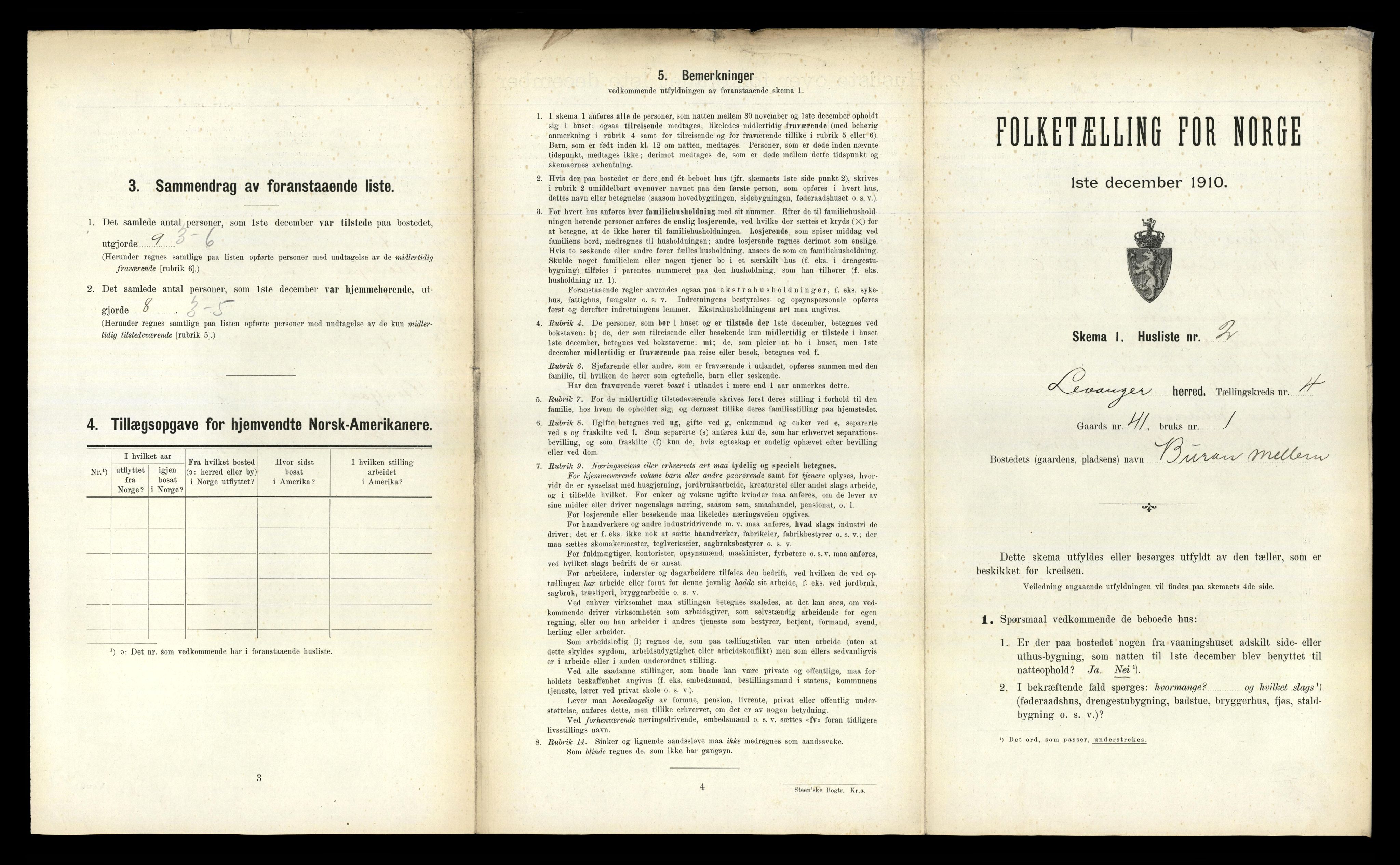 RA, 1910 census for Levanger, 1910, p. 656