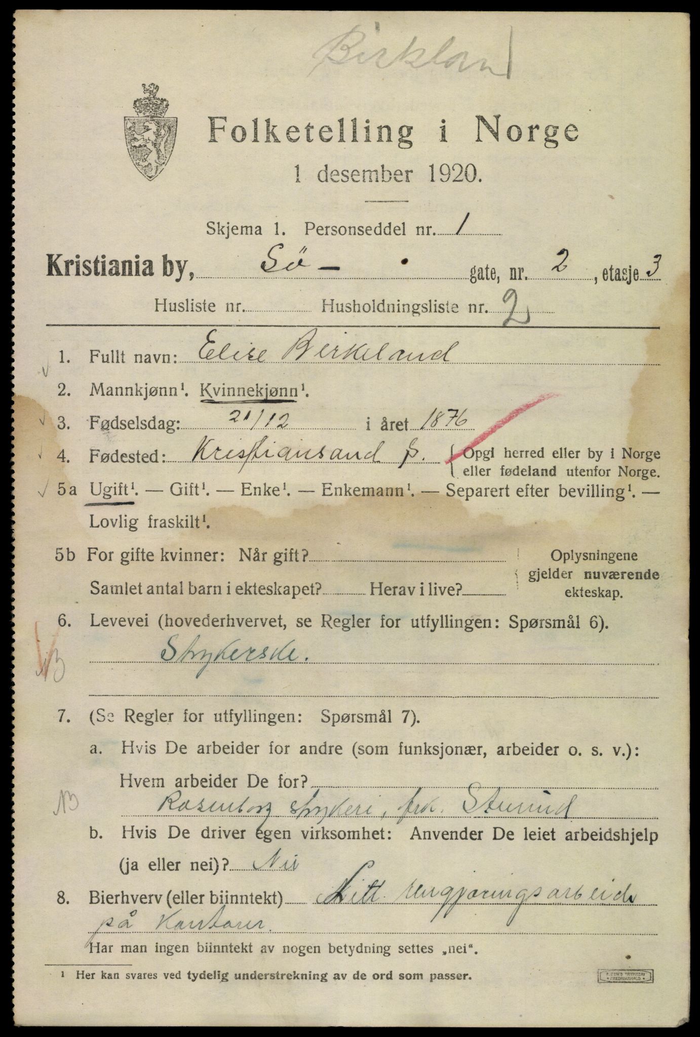 SAO, 1920 census for Kristiania, 1920, p. 560859