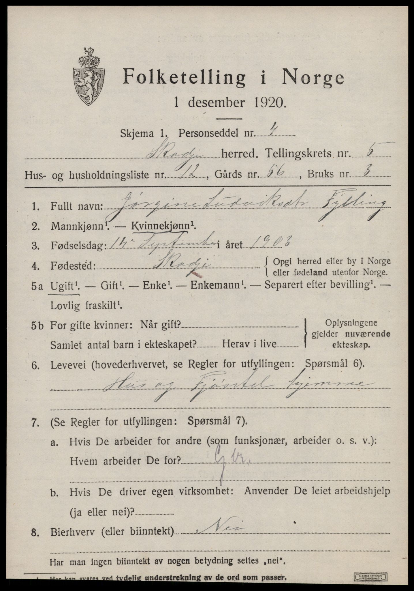 SAT, 1920 census for Skodje, 1920, p. 2401