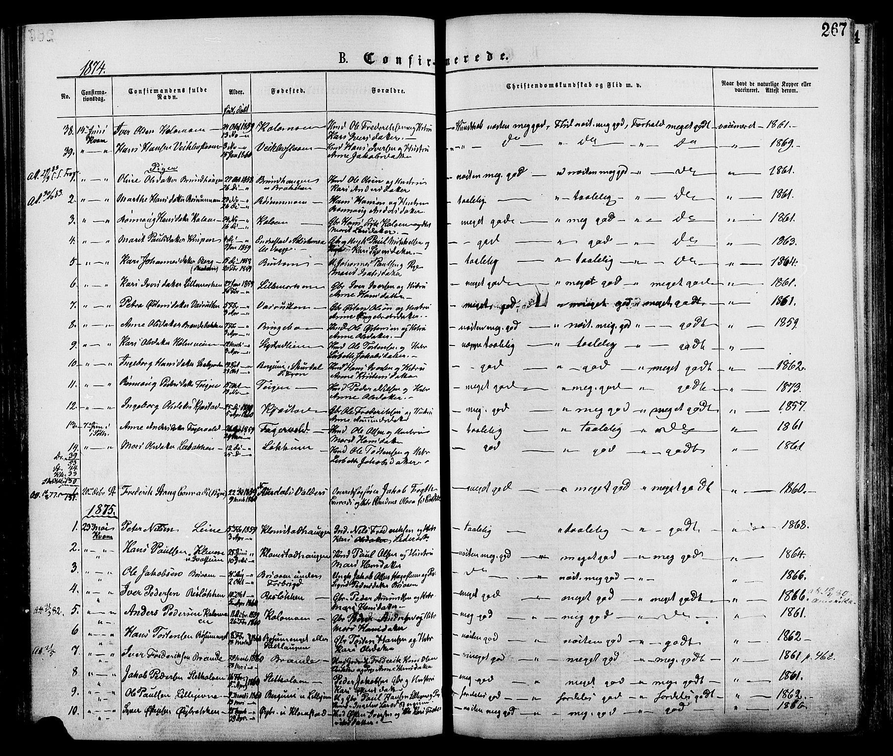 Nord-Fron prestekontor, AV/SAH-PREST-080/H/Ha/Haa/L0002: Parish register (official) no. 2, 1865-1883, p. 267