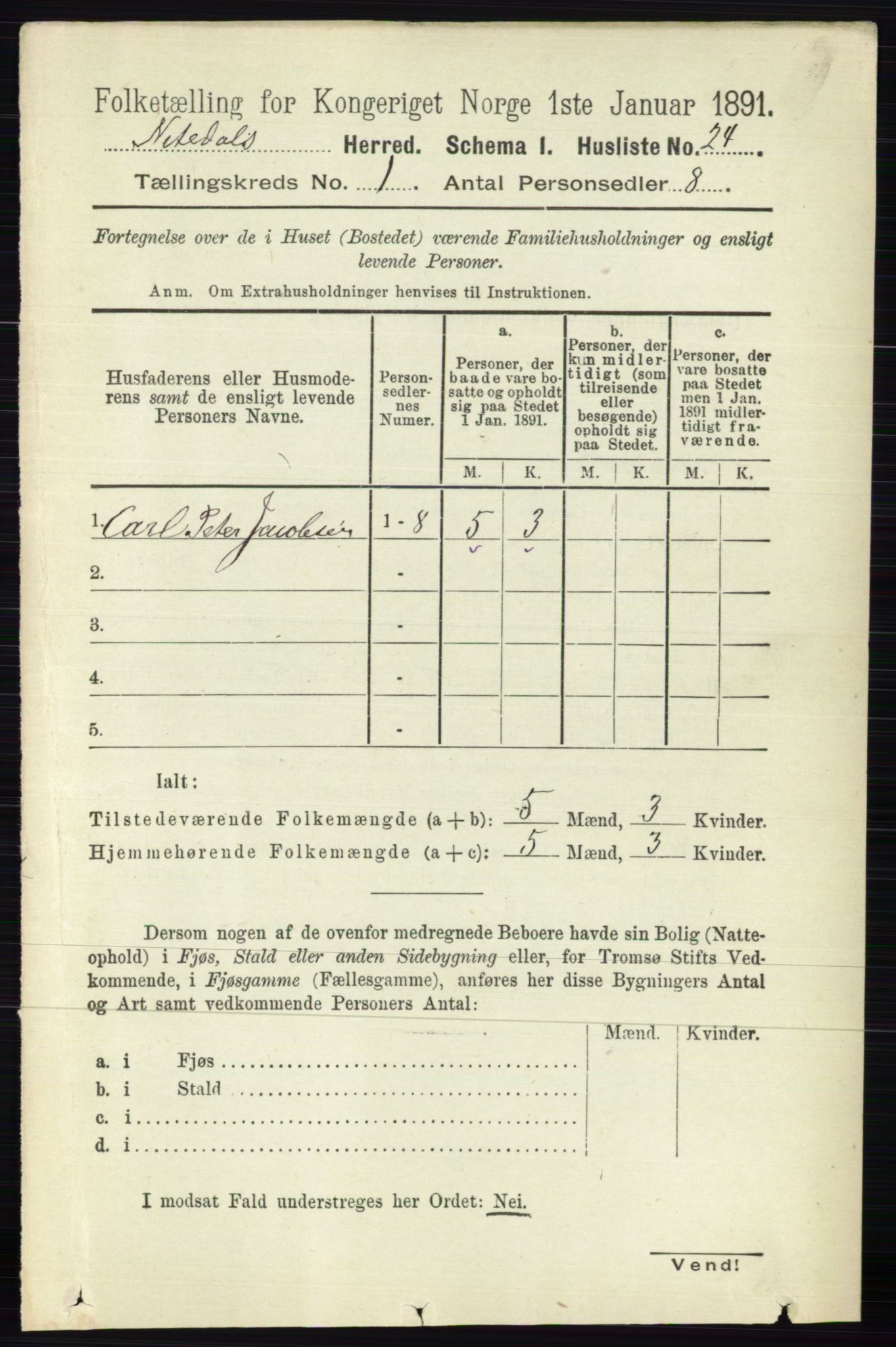 RA, 1891 census for 0233 Nittedal, 1891, p. 44