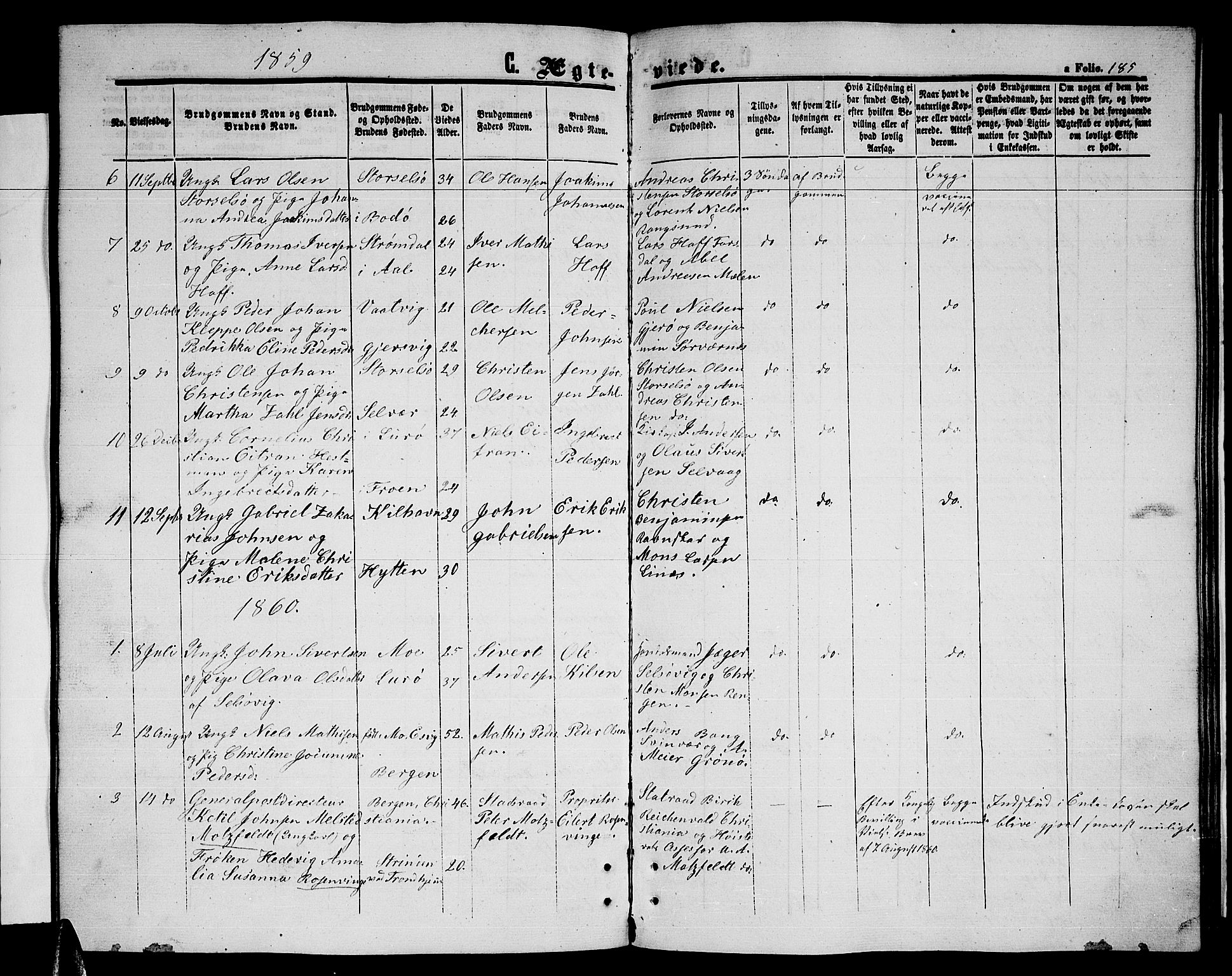 Ministerialprotokoller, klokkerbøker og fødselsregistre - Nordland, SAT/A-1459/841/L0619: Parish register (copy) no. 841C03, 1856-1876, p. 185
