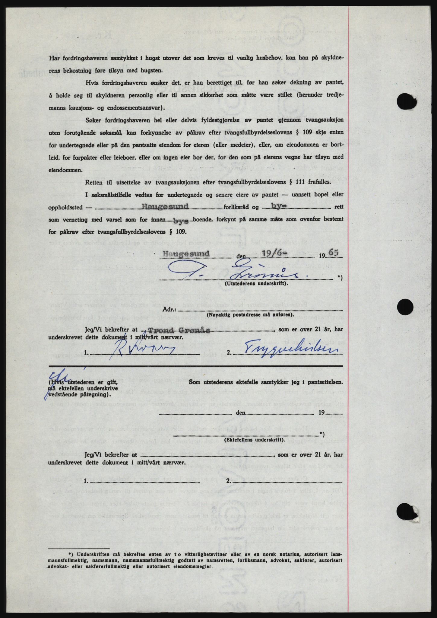 Haugesund tingrett, SAST/A-101415/01/II/IIC/L0053: Mortgage book no. B 53, 1965-1965, Diary no: : 1809/1965