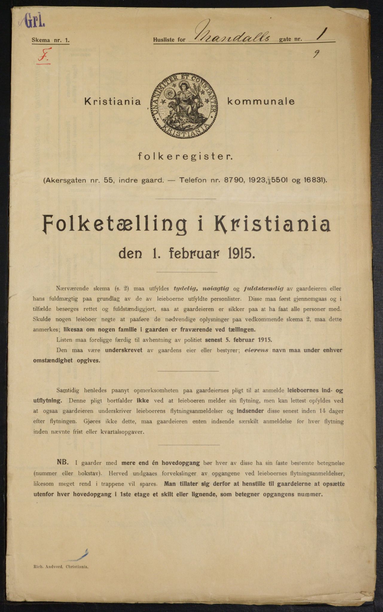 OBA, Municipal Census 1915 for Kristiania, 1915, p. 59498