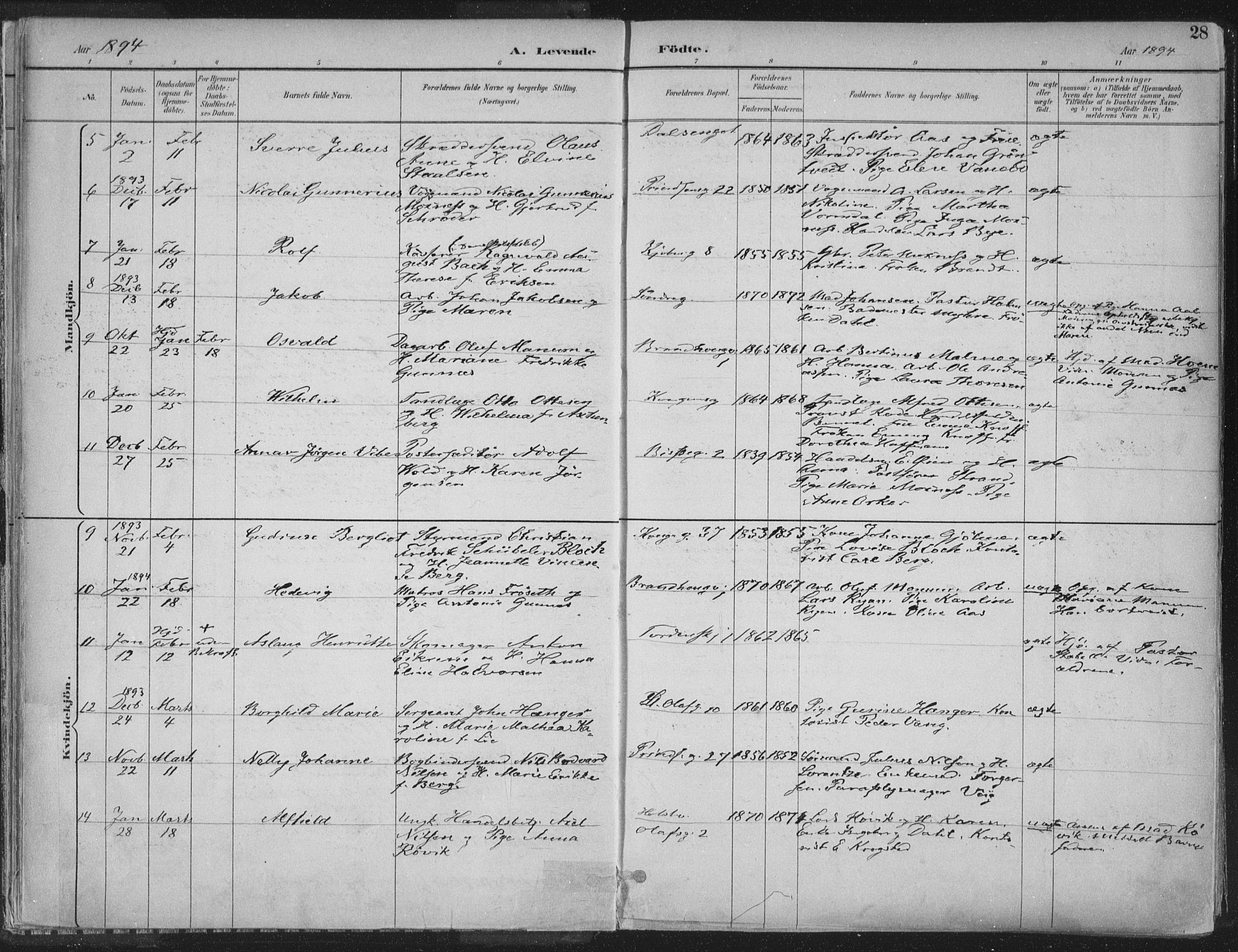 Ministerialprotokoller, klokkerbøker og fødselsregistre - Sør-Trøndelag, SAT/A-1456/601/L0062: Parish register (official) no. 601A30, 1891-1911, p. 28