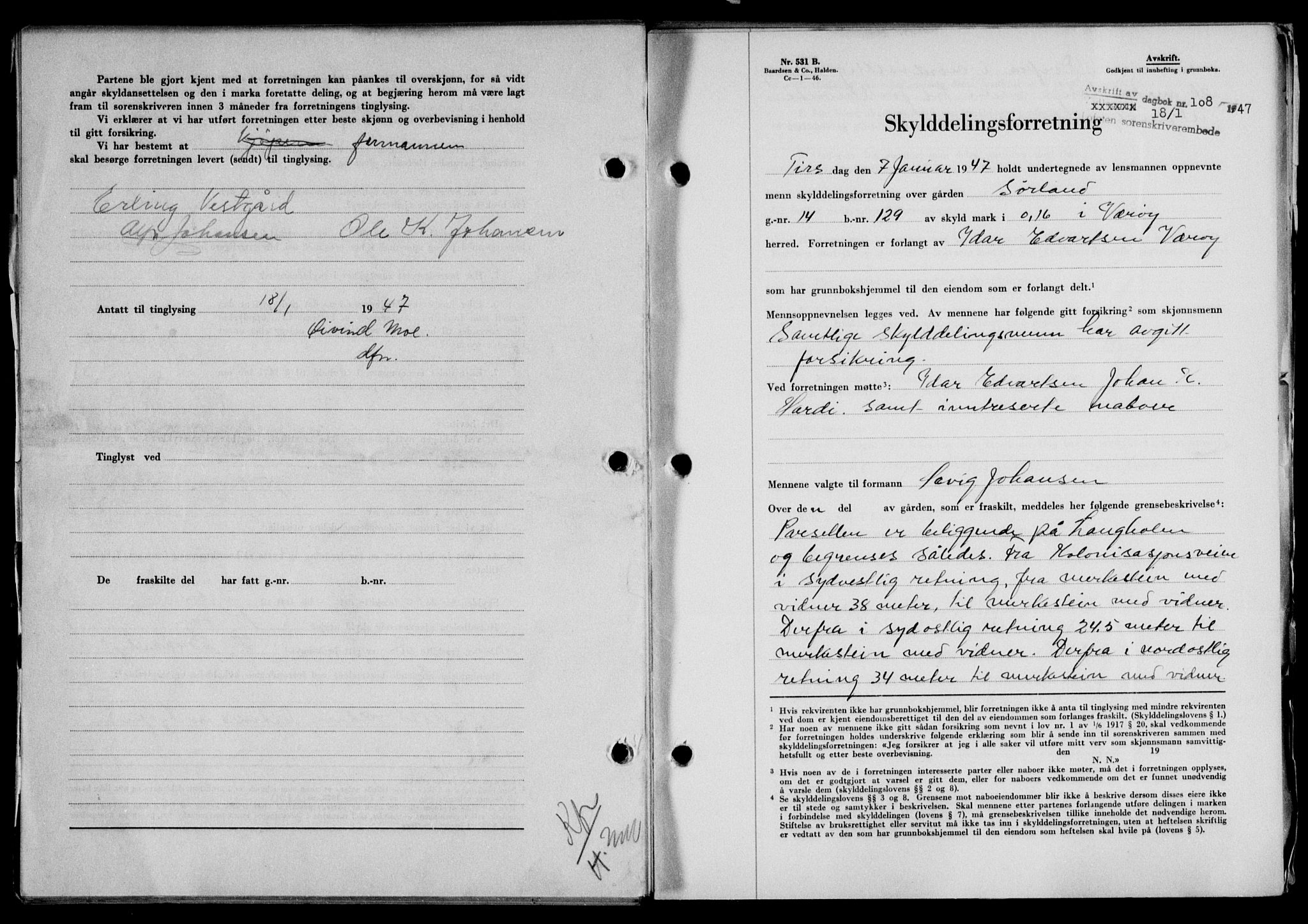 Lofoten sorenskriveri, SAT/A-0017/1/2/2C/L0015a: Mortgage book no. 15a, 1946-1947, Diary no: : 108/1947