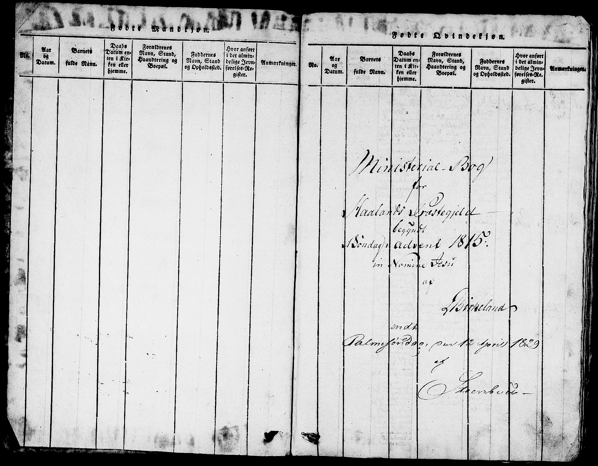 Håland sokneprestkontor, SAST/A-101802/001/30BA/L0004: Parish register (official) no. A 4, 1815-1829