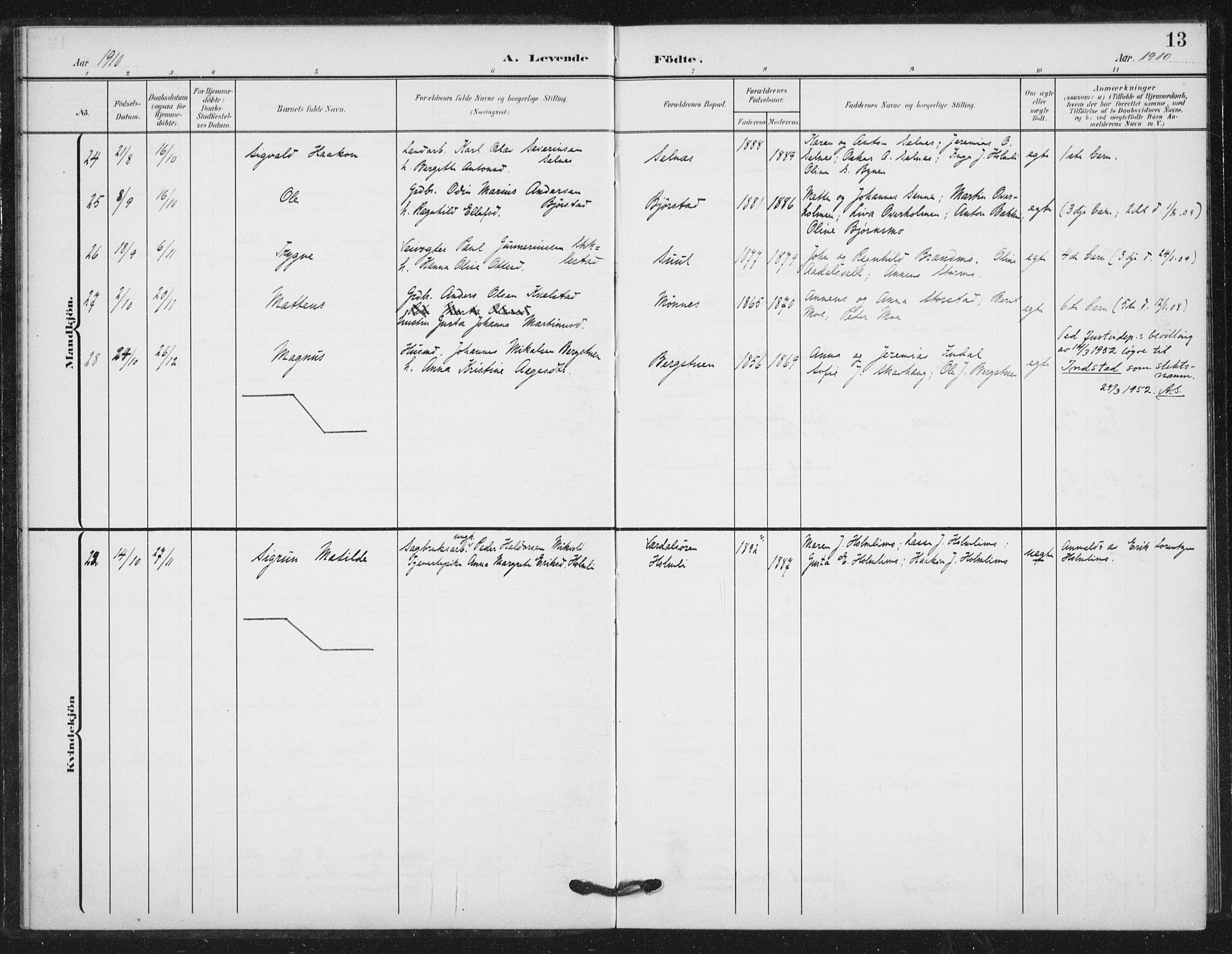 Ministerialprotokoller, klokkerbøker og fødselsregistre - Nord-Trøndelag, SAT/A-1458/724/L0264: Parish register (official) no. 724A02, 1908-1915, p. 13