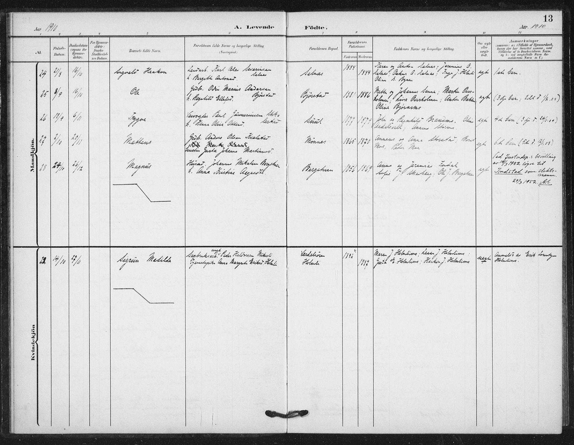 Ministerialprotokoller, klokkerbøker og fødselsregistre - Nord-Trøndelag, AV/SAT-A-1458/724/L0264: Parish register (official) no. 724A02, 1908-1915, p. 13