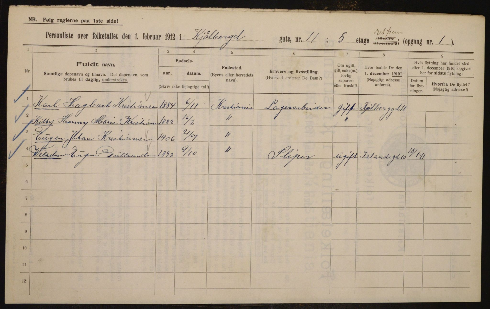 OBA, Municipal Census 1912 for Kristiania, 1912, p. 51784