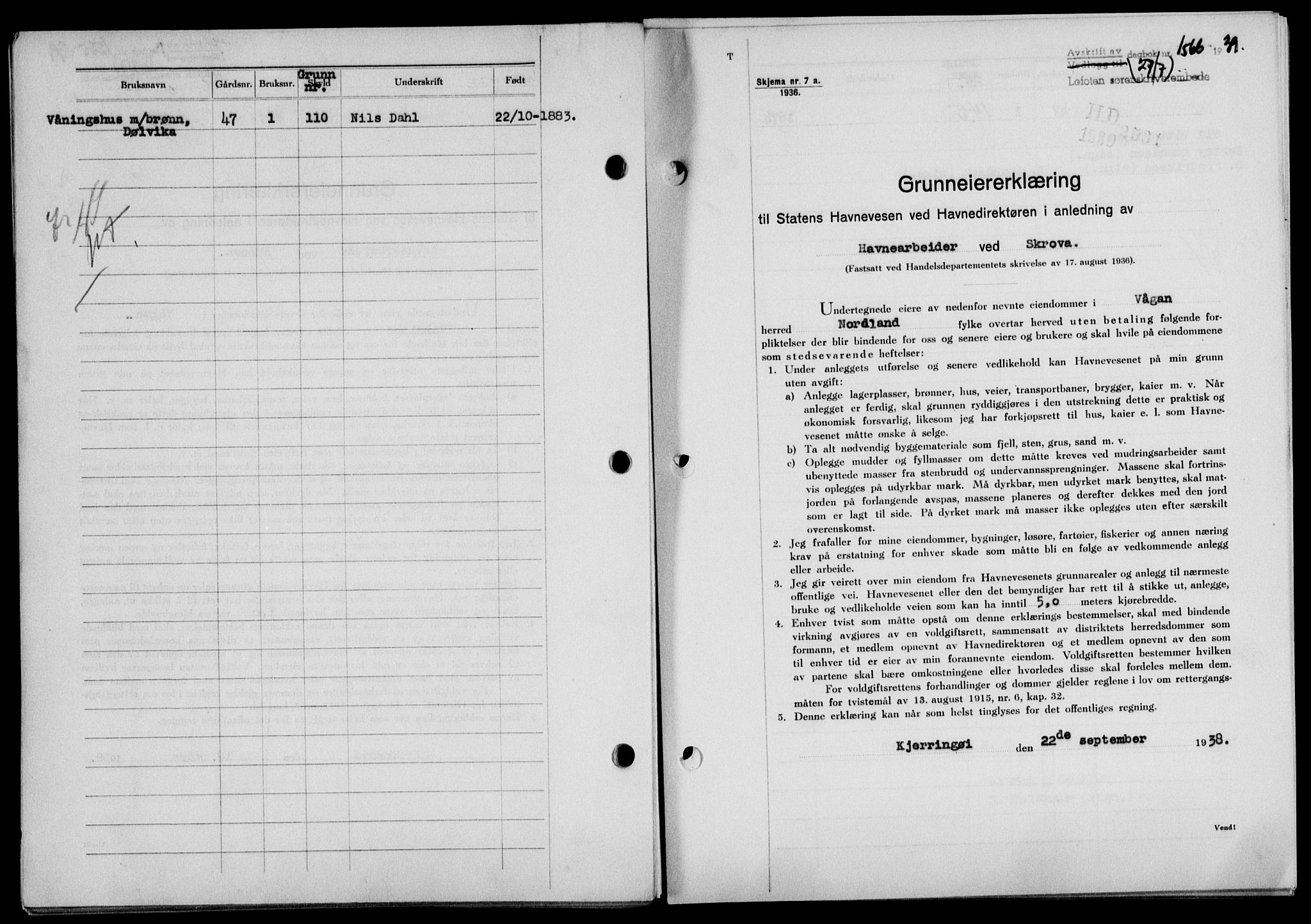Lofoten sorenskriveri, SAT/A-0017/1/2/2C/L0006a: Mortgage book no. 6a, 1939-1939, Diary no: : 1566/1939