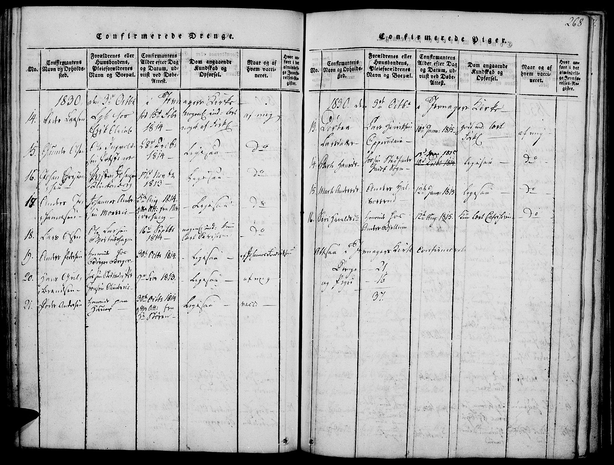 Jevnaker prestekontor, AV/SAH-PREST-116/H/Ha/Haa/L0005: Parish register (official) no. 5, 1815-1837, p. 268