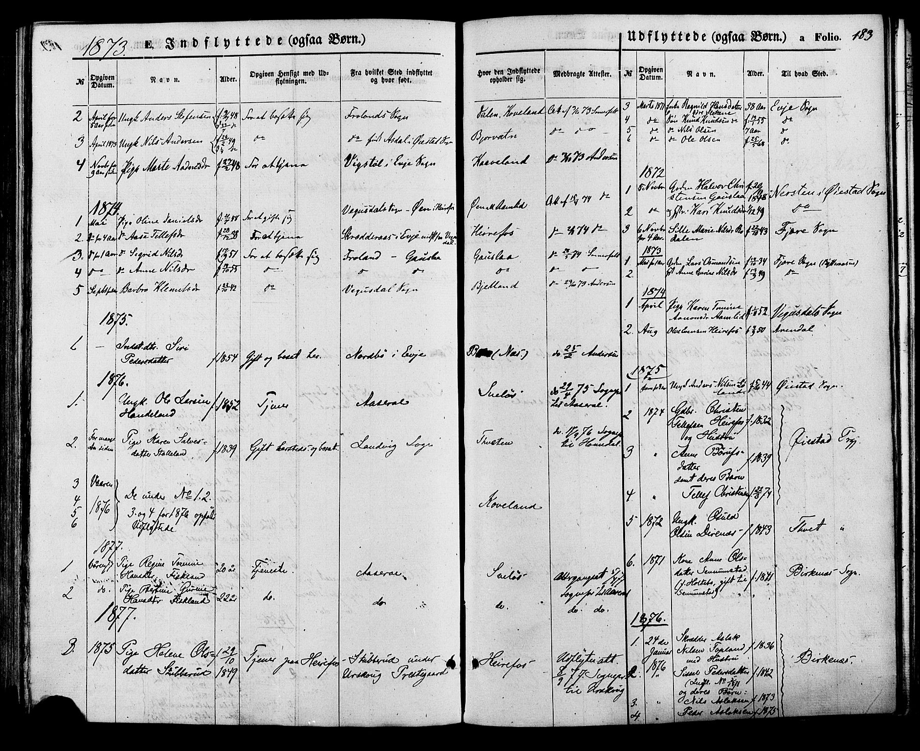 Herefoss sokneprestkontor, SAK/1111-0019/F/Fa/Faa/L0002: Parish register (official) no. A 2, 1861-1886, p. 183