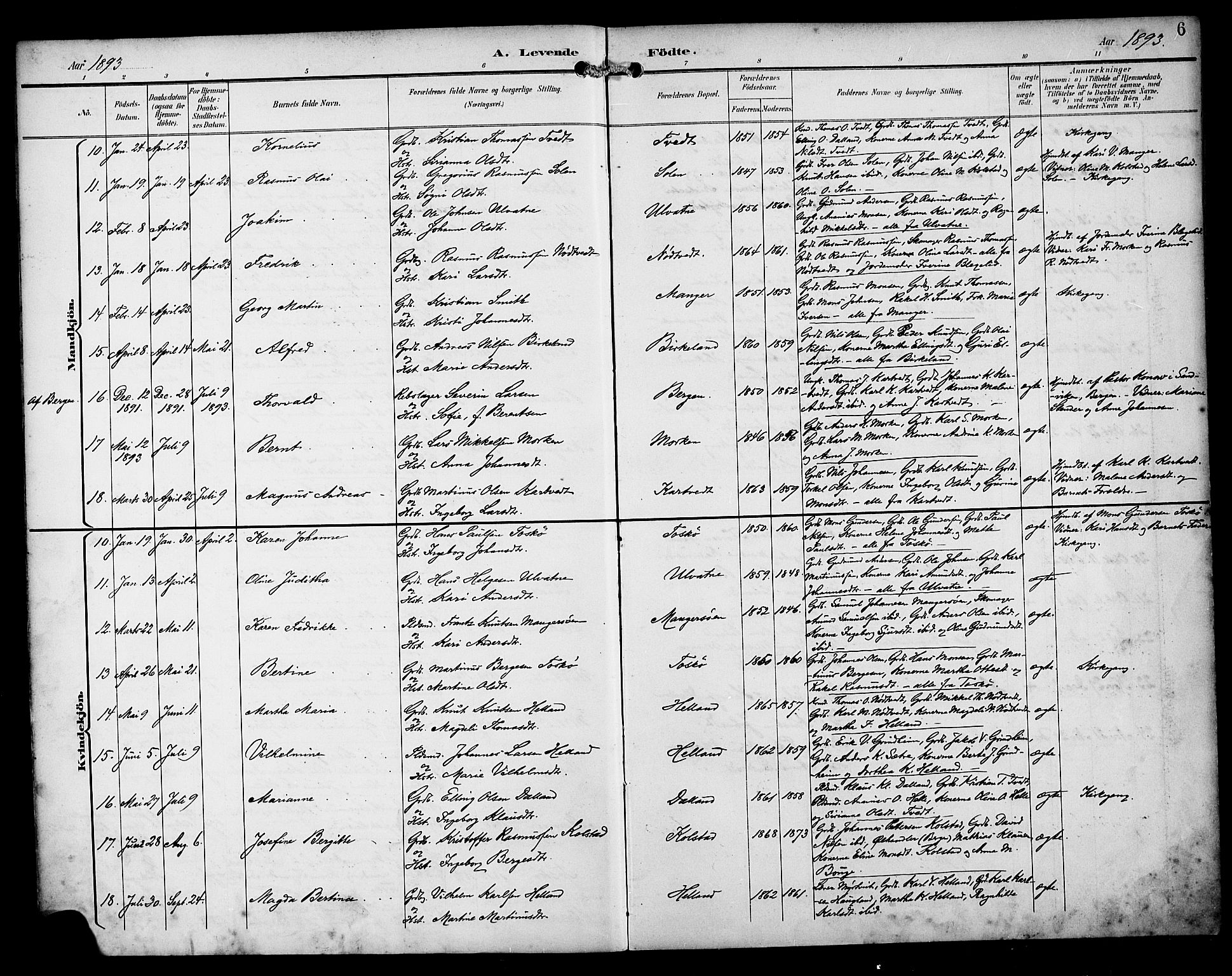 Manger sokneprestembete, AV/SAB-A-76801/H/Haa: Parish register (official) no. B 2, 1893-1906, p. 6
