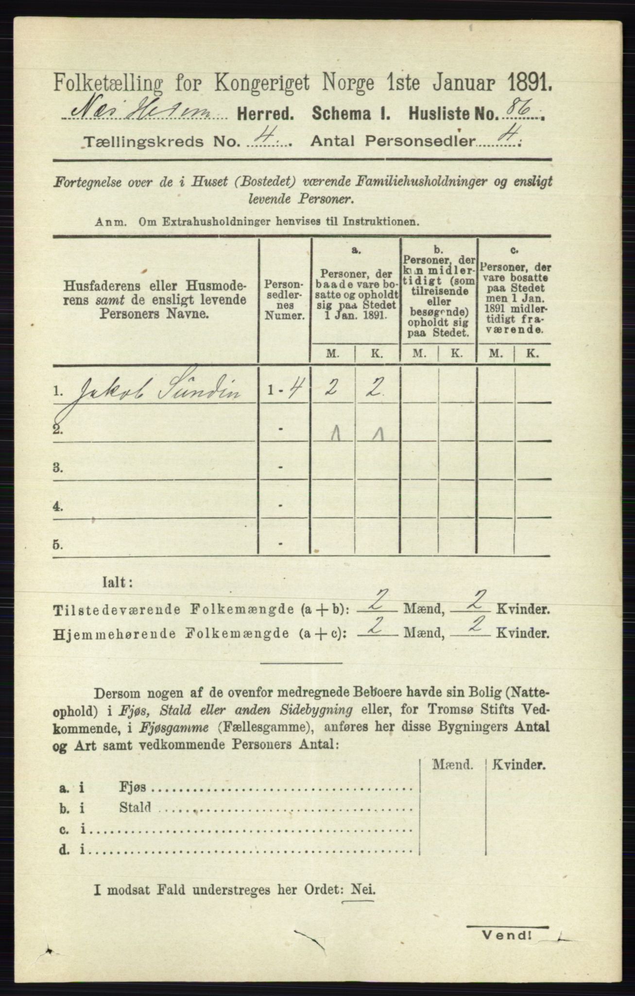 RA, 1891 census for 0411 Nes, 1891, p. 2039