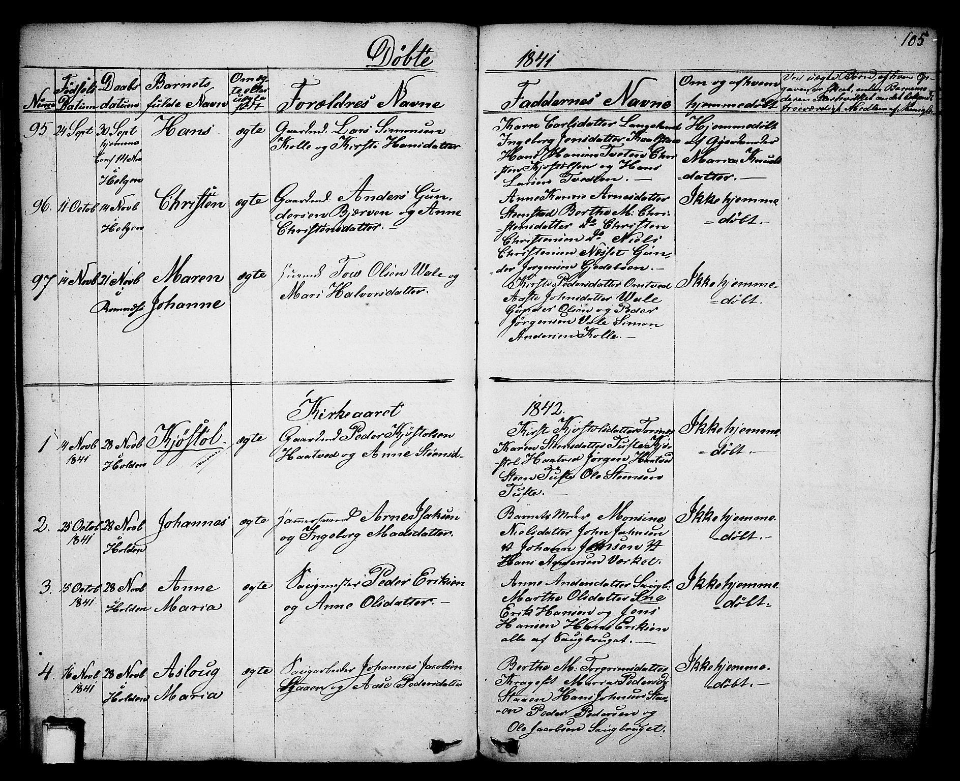 Holla kirkebøker, SAKO/A-272/F/Fa/L0004: Parish register (official) no. 4, 1830-1848, p. 105