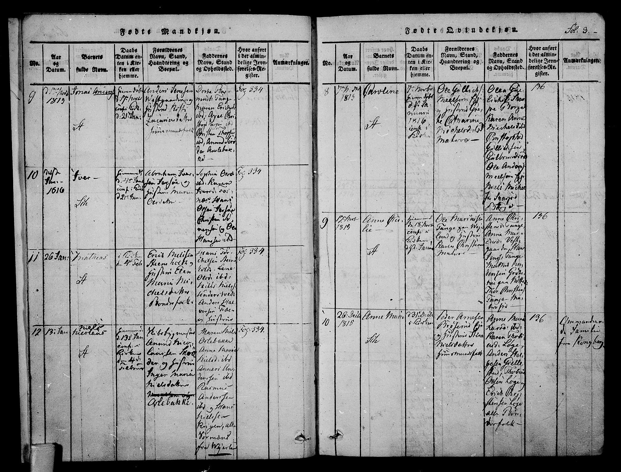 Stokke kirkebøker, SAKO/A-320/F/Fa/L0005: Parish register (official) no. I 5, 1815-1826, p. 3