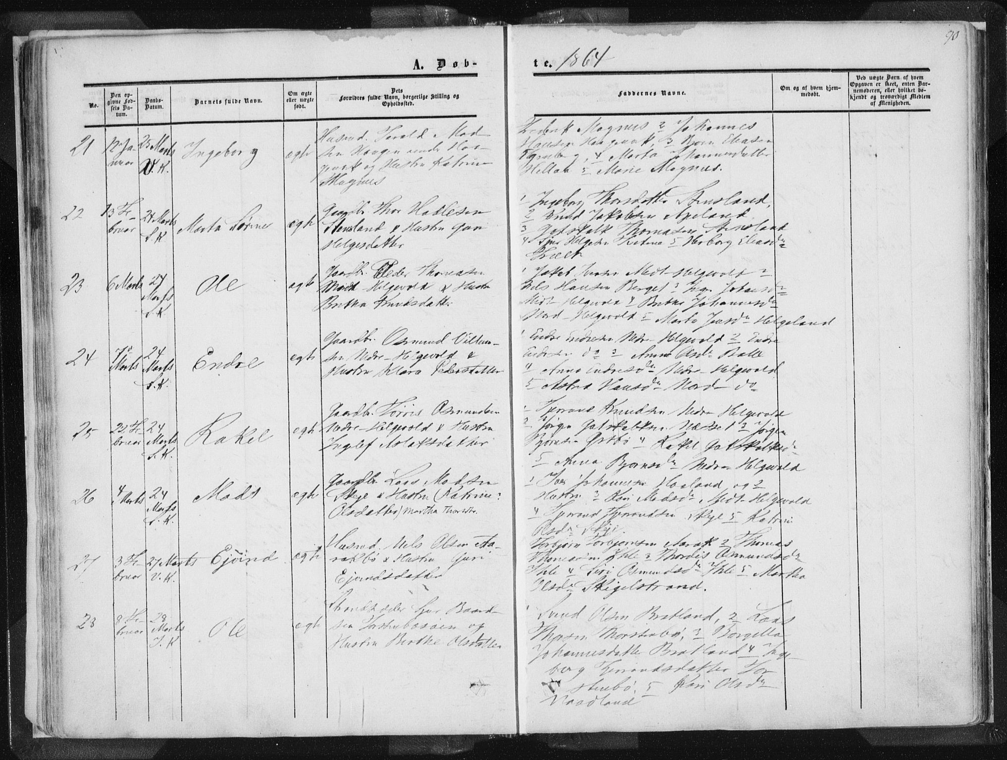 Vikedal sokneprestkontor, SAST/A-101840/01/IV: Parish register (official) no. A 6.1, 1851-1867, p. 90