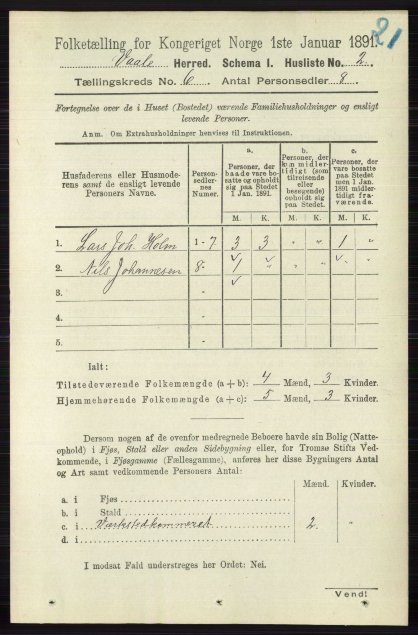 RA, 1891 census for 0716 Våle, 1891, p. 1688