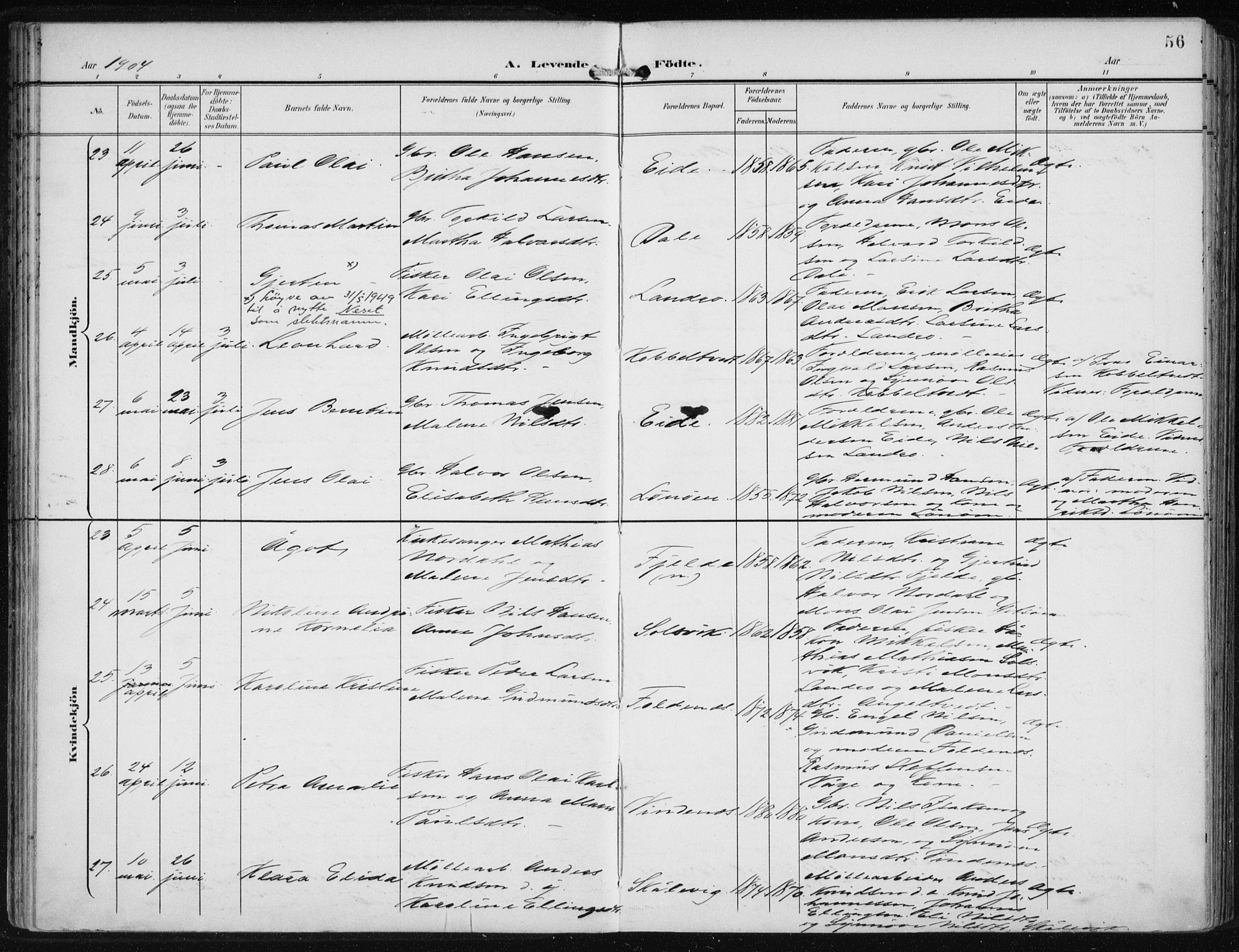 Fjell sokneprestembete, SAB/A-75301/H/Haa: Parish register (official) no. A  9, 1899-1910, p. 56