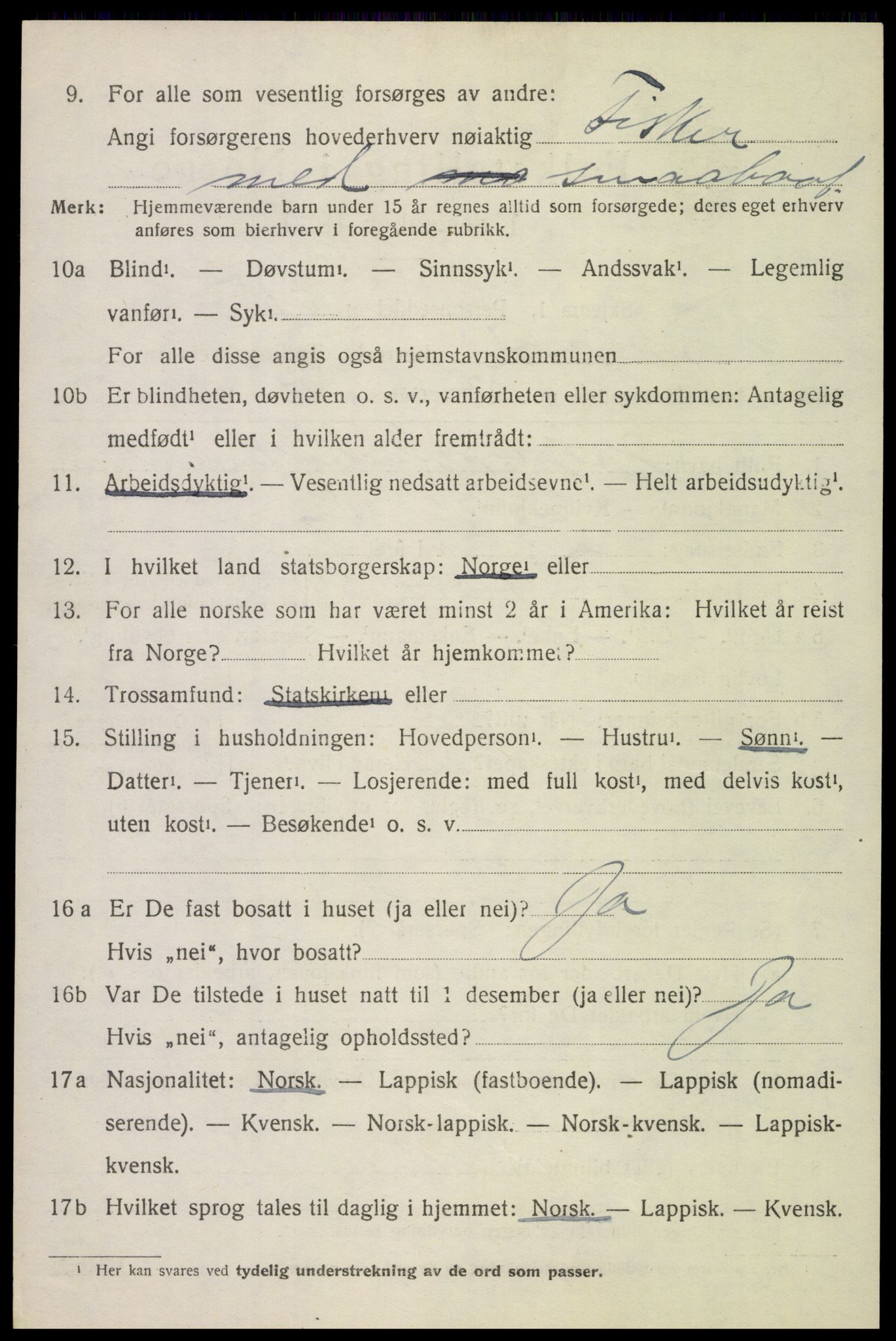 SAT, 1920 census for Tysfjord, 1920, p. 2022