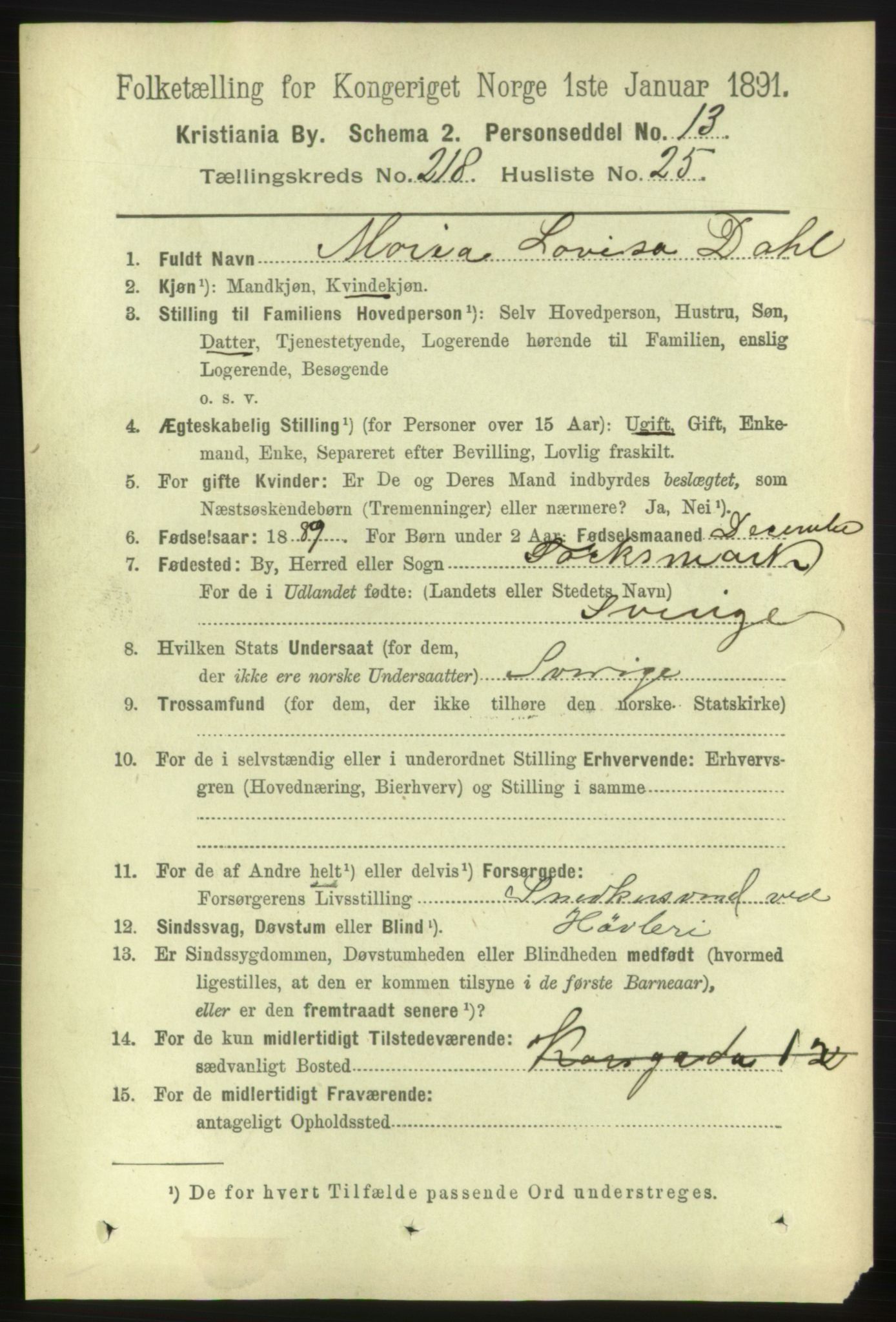 RA, 1891 census for 0301 Kristiania, 1891, p. 129630