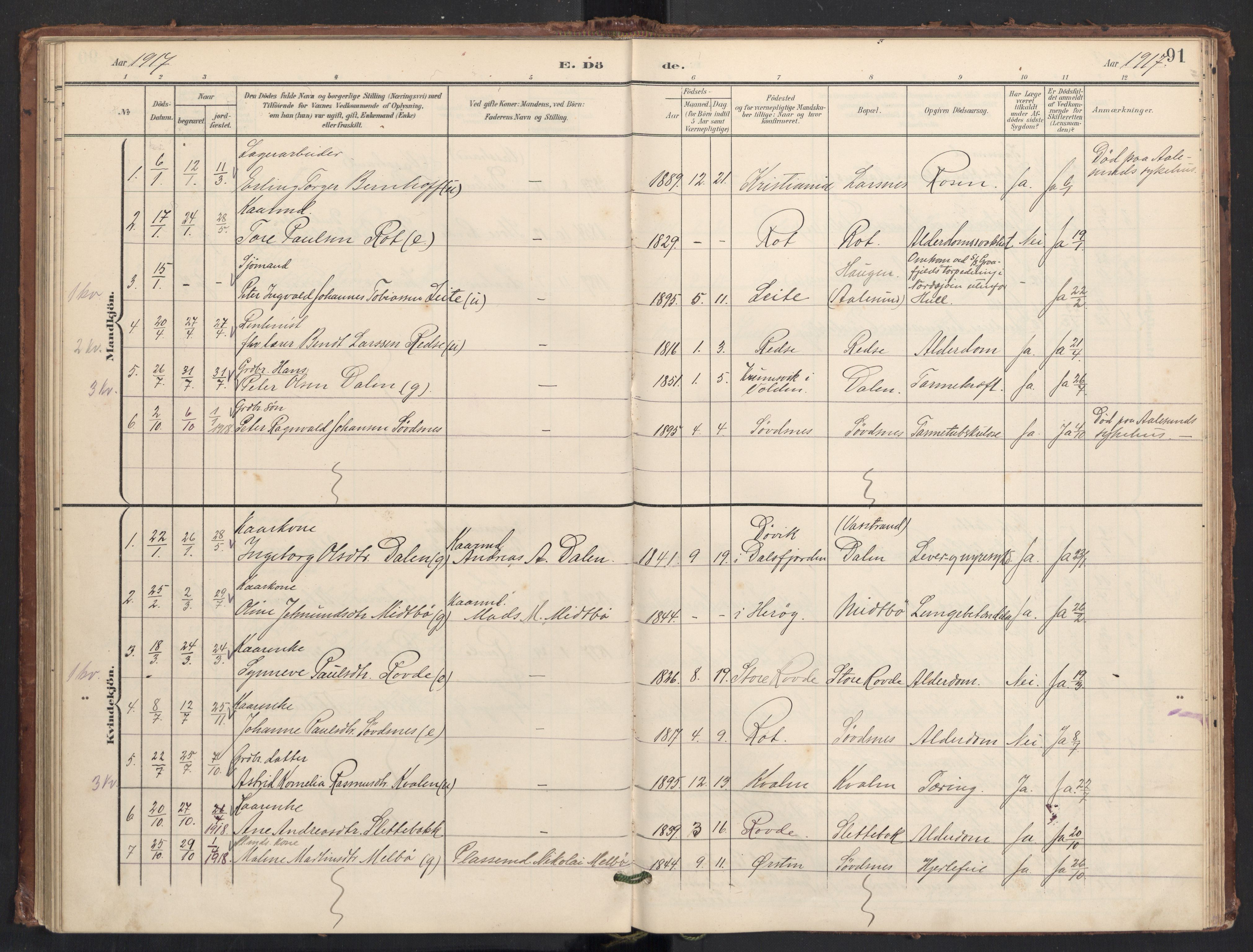 Ministerialprotokoller, klokkerbøker og fødselsregistre - Møre og Romsdal, SAT/A-1454/504/L0057: Parish register (official) no. 504A04, 1902-1919, p. 91