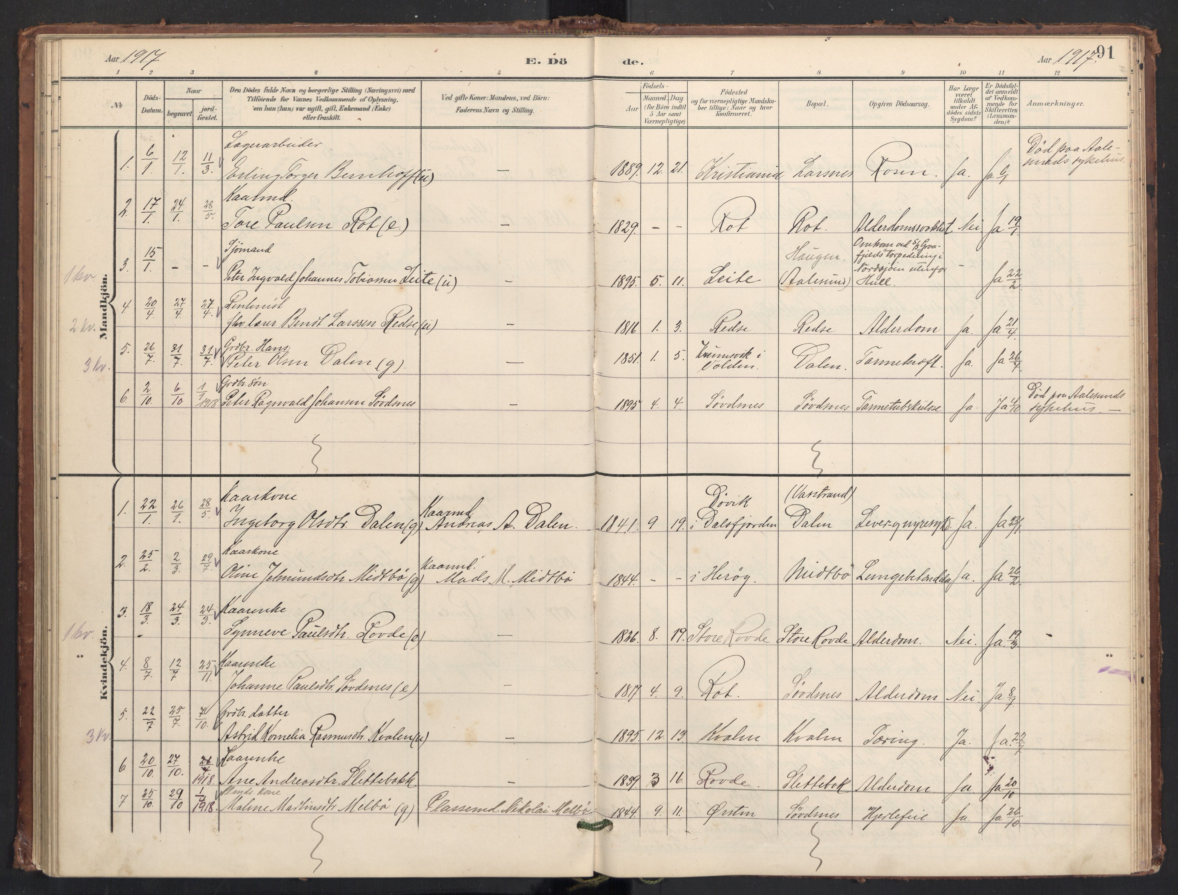 Ministerialprotokoller, klokkerbøker og fødselsregistre - Møre og Romsdal, AV/SAT-A-1454/504/L0057: Parish register (official) no. 504A04, 1902-1919, p. 91