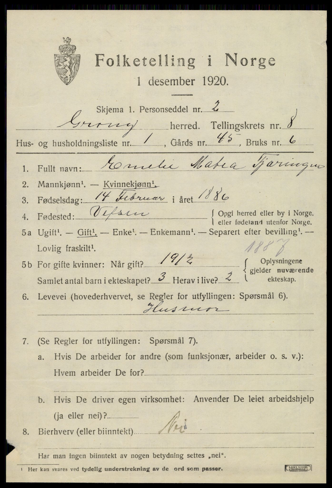 SAT, 1920 census for Grong, 1920, p. 4833