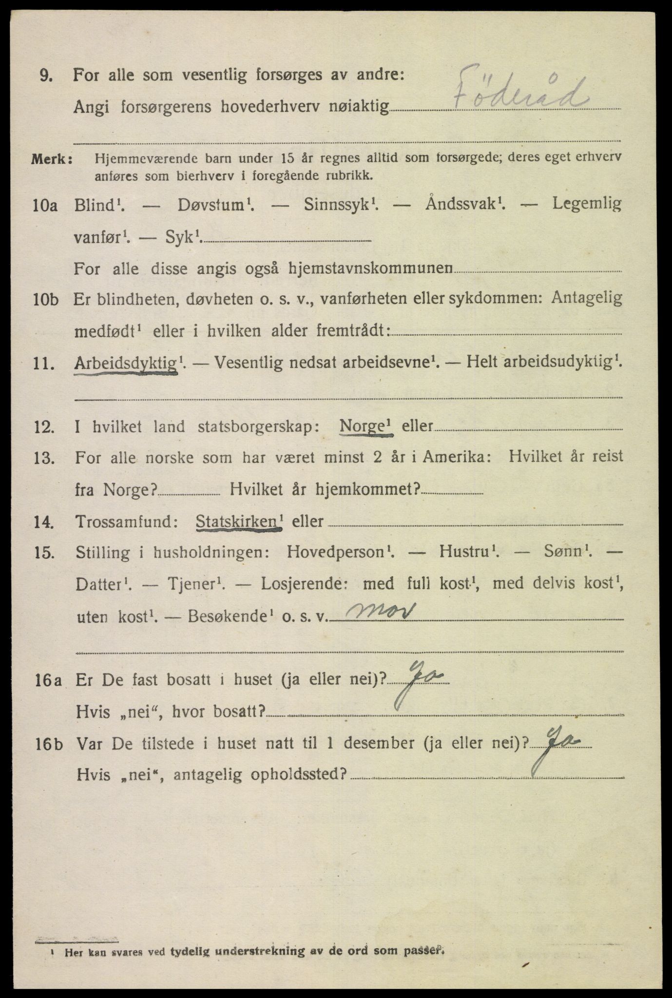 SAK, 1920 census for Fjotland, 1920, p. 2031