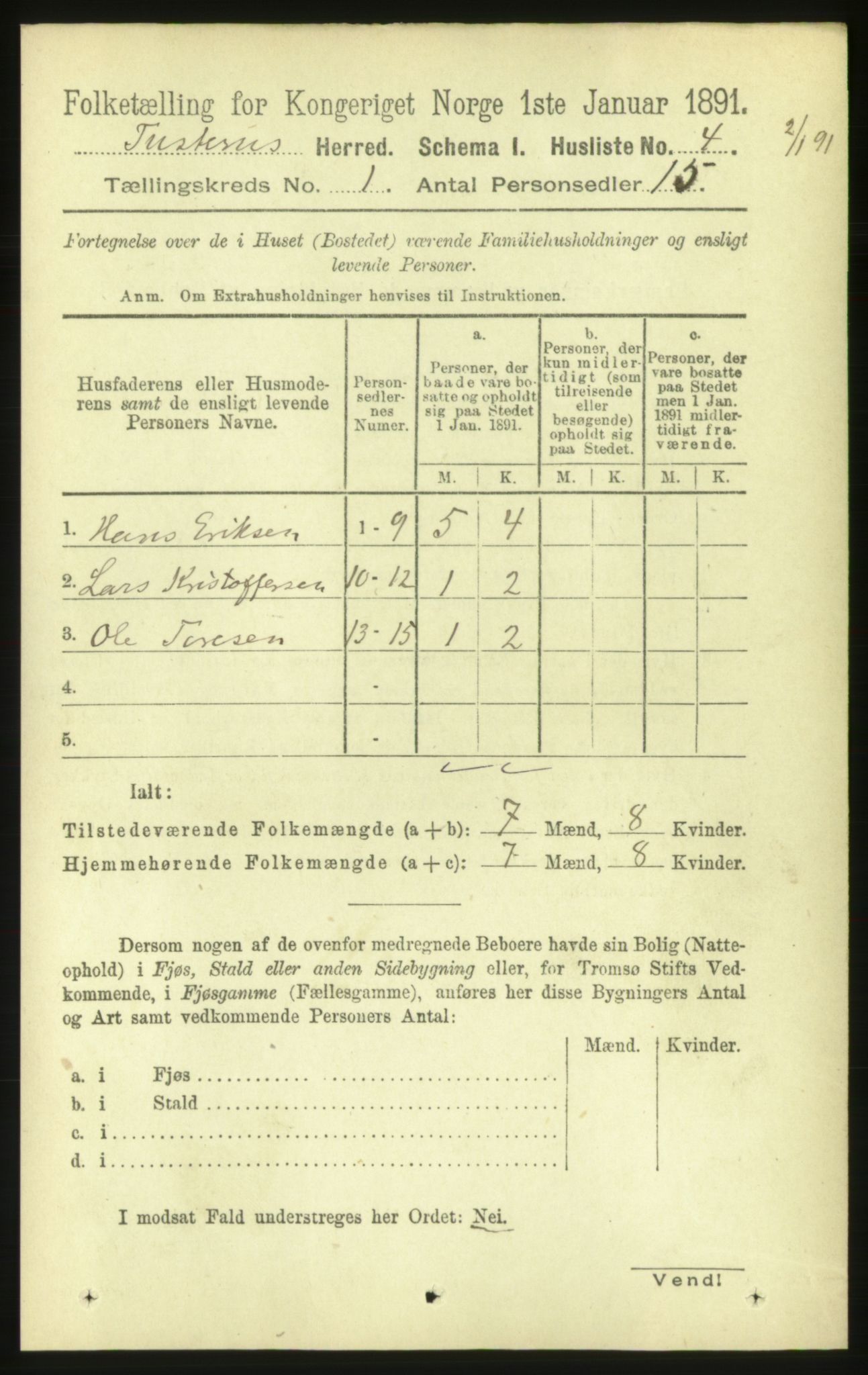 RA, 1891 census for 1572 Tustna, 1891, p. 22